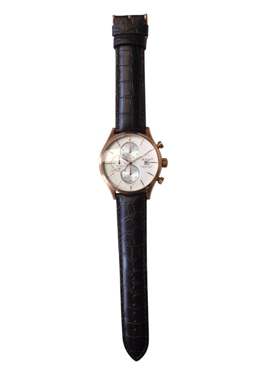 Gant Quarzuhr Herrenuhr Uhr Chronograph Edelstahl Lederband Rosgeold Silber W70407, Chronograph mit 1/10 Sekunden Stoppfunktion
