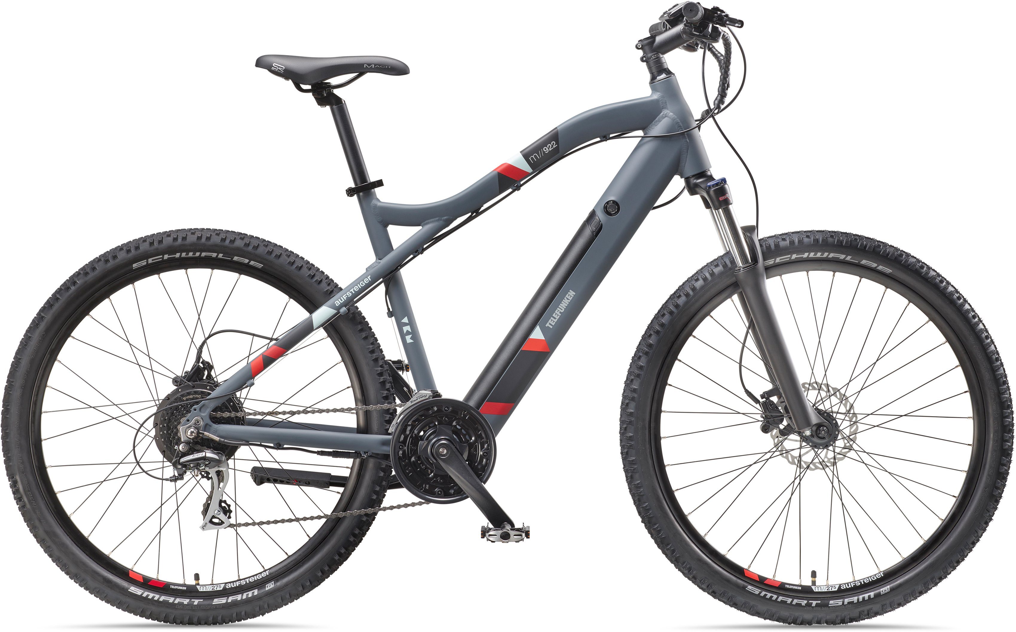 Telefunken E-Bike Aufsteiger M922, 24 Gang Shimano Acera Schaltwerk, Kettenschaltung, Heckmotor, 504 Wh Akku, Pedelec, Elektrofahrrad für Damen u. Herren, MTB, Mountainbike