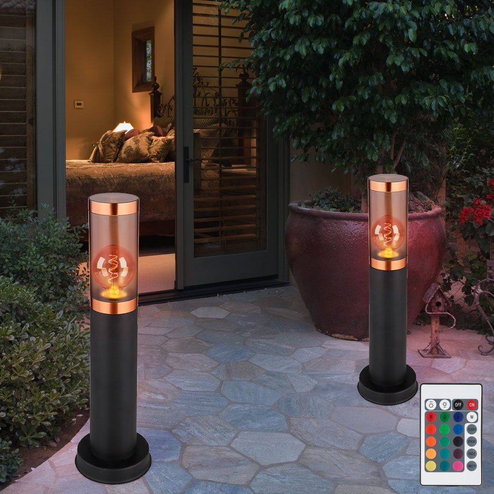 Globo LED Sockellampe Farbwechsel, LED 2x Außenstehlampe Fernbedienung dimmbar Warmweiß, Leuchtmittel Außen-Stehlampe, Wegelampe RGB inklusive