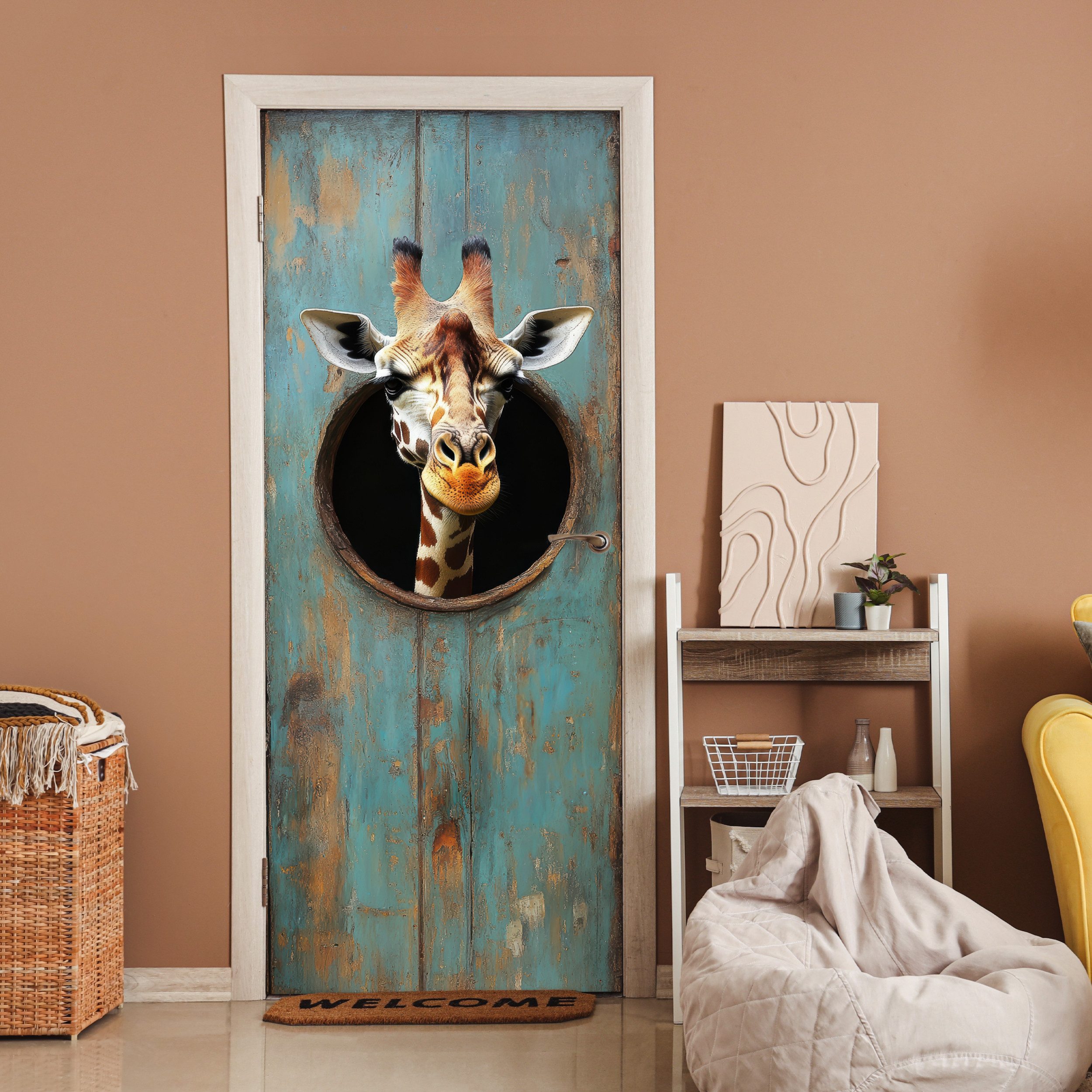 MuchoWow Türtapete Giraffe - Holz - Durchsichtig - Tiere - Kopf, Matt, bedr günstig online kaufen