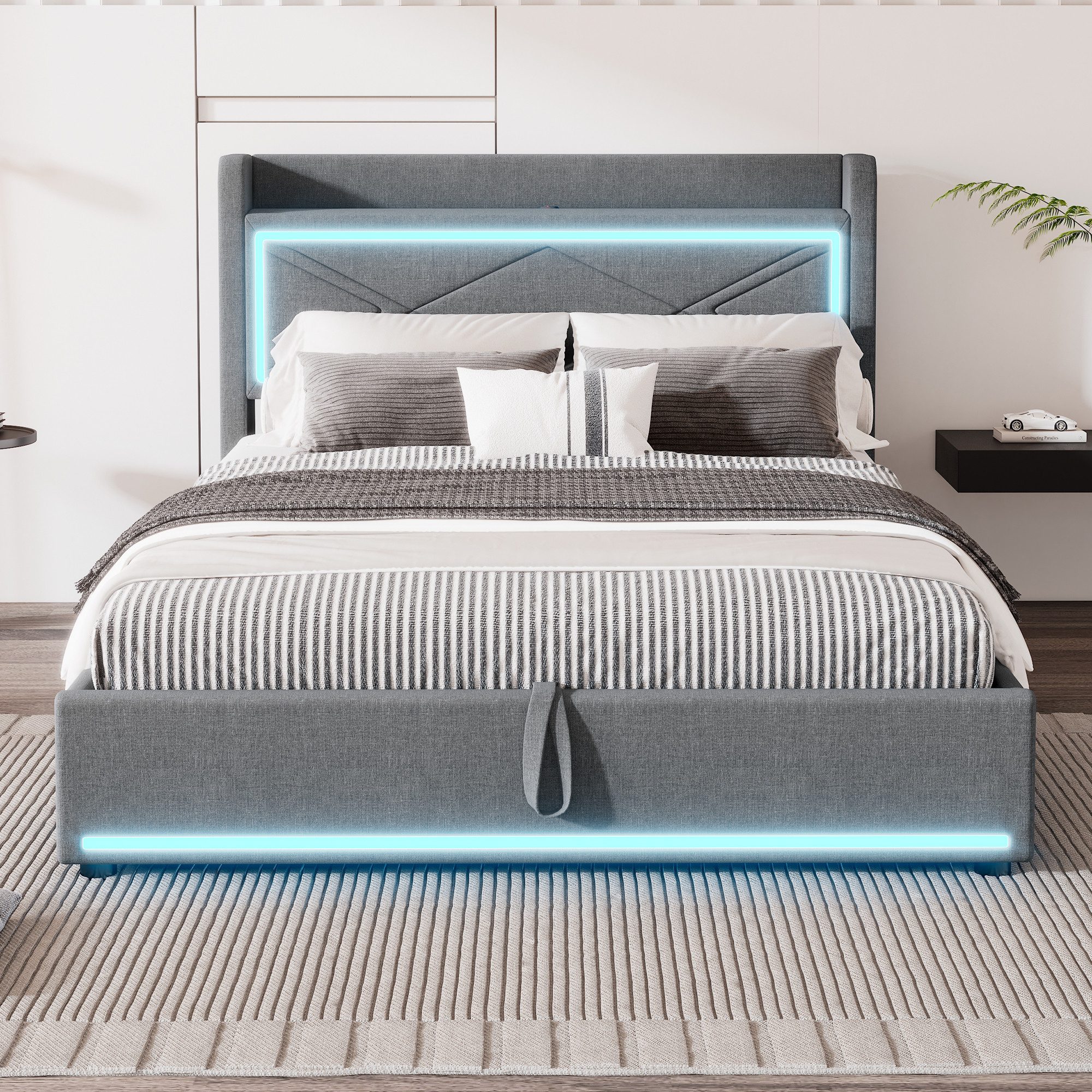 Flieks Polsterbett, LED Hydraulisches Stauraumbett 140x200cm günstig online kaufen