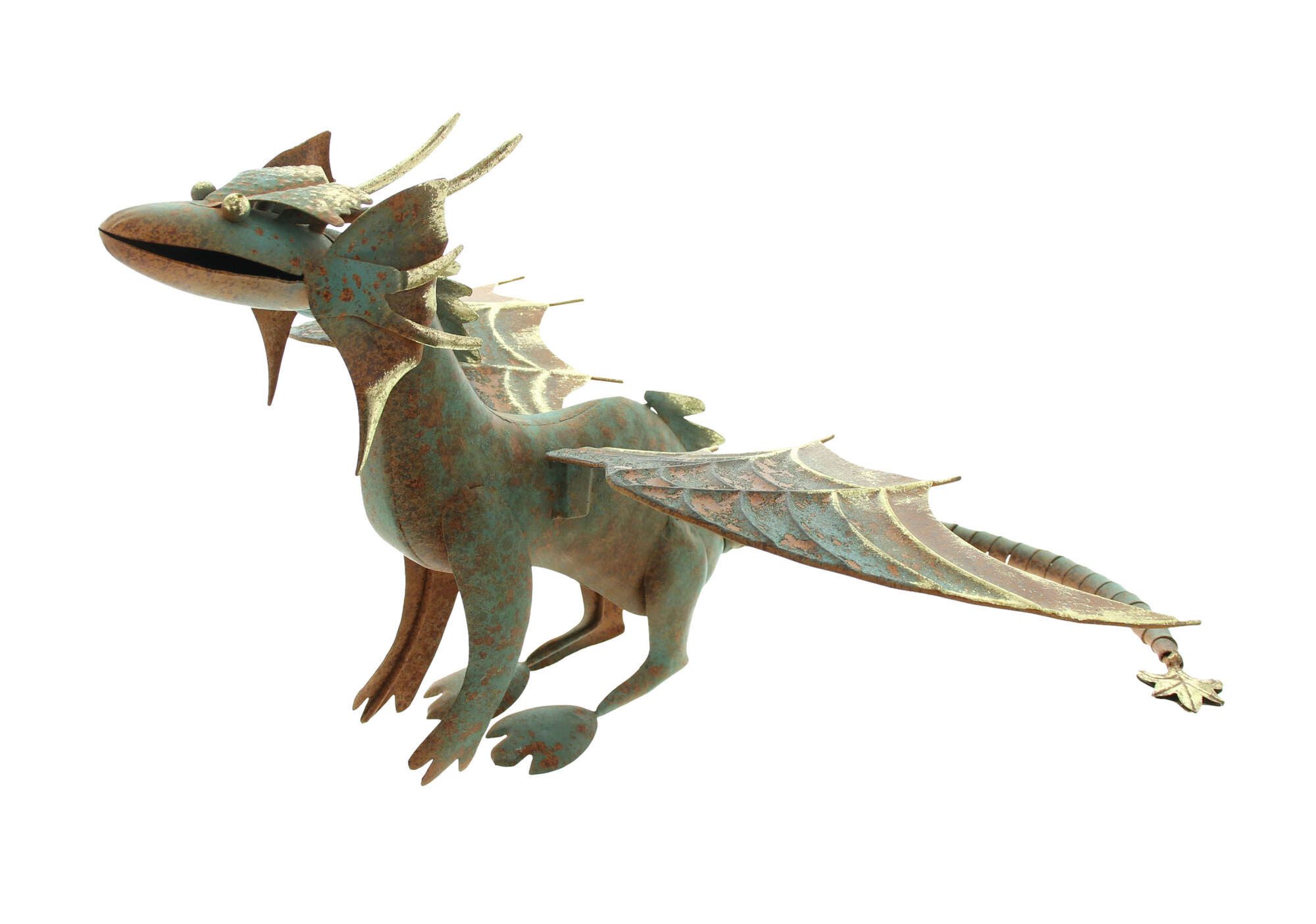 Dekoleidenschaft Dekofigur "Drache" aus Metall, Gartenfigur, Outdoor Gartendeko Figur für Draußen, blau / gold mit Rost Finish, 38x38x26 cm