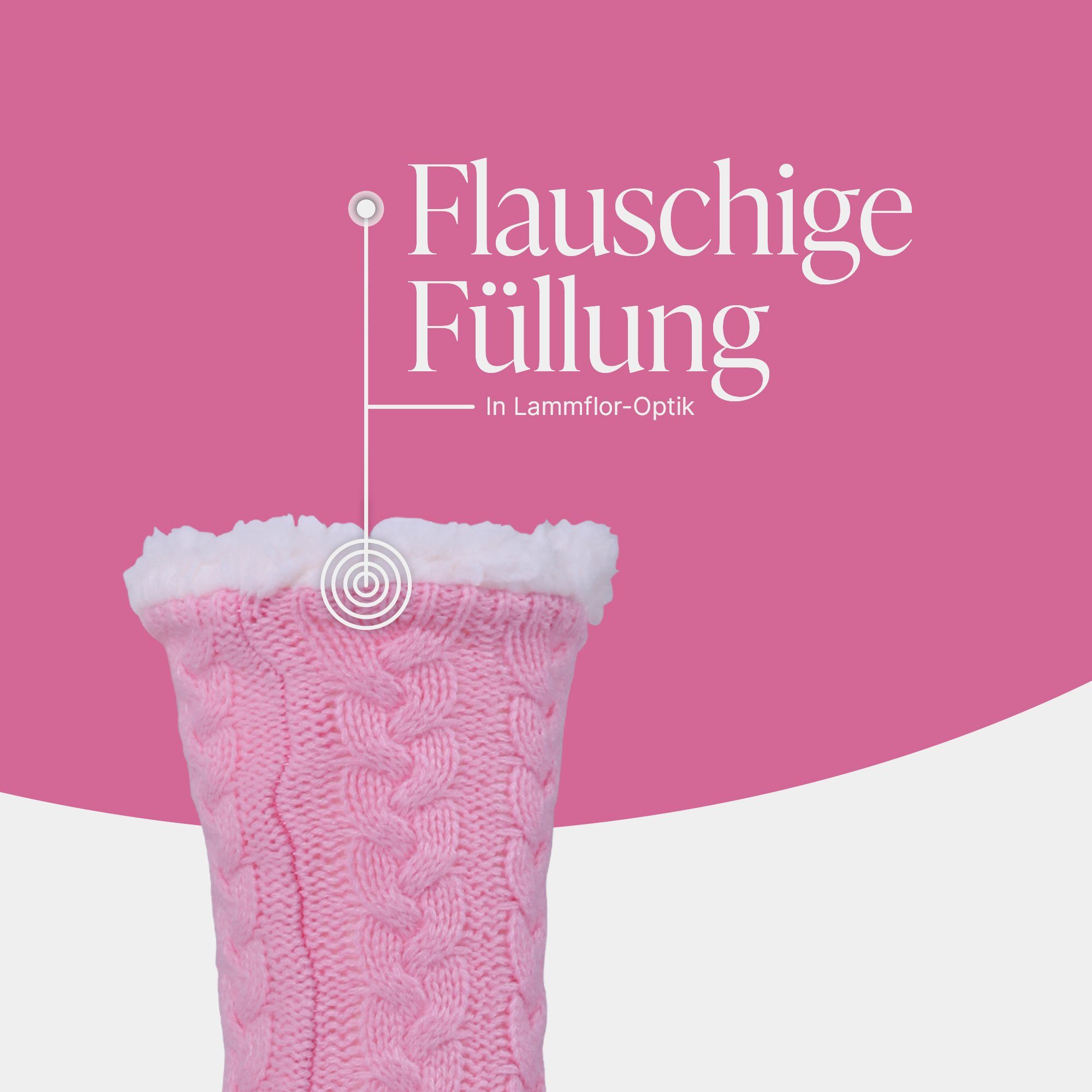 Bestlivings ABS-Socken Teddyfutter, plüschig mit ) (1-Paar) Socken Hüttensocken Pink Hüttensocken Stoppersocken Haussocken Zopfmuster ( 36-42