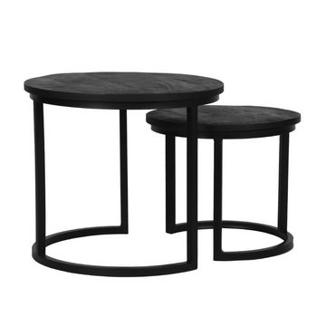 RINGO-Living Beistelltisch Couchtisch Ken in Schwarz aus Mangoholz 2er-Set 450x500mm, Möbel