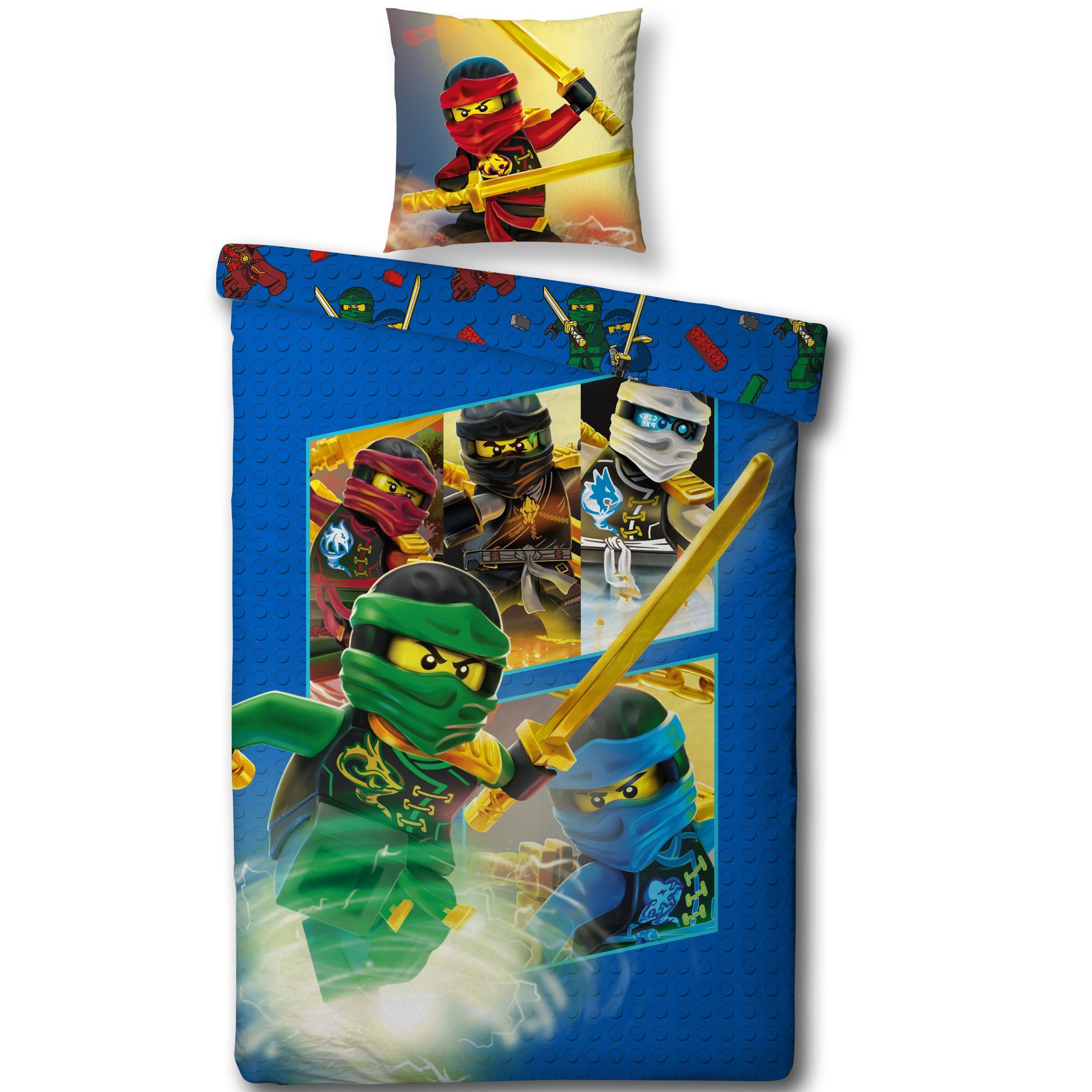 Bettwäsche Lego Ninjago 135x200 + 80x80 cm, 100 % Baumwolle,  MTOnlinehandel, Renforcé, 2 teilig, Kinder-Bettwäsche für Ninja Fans