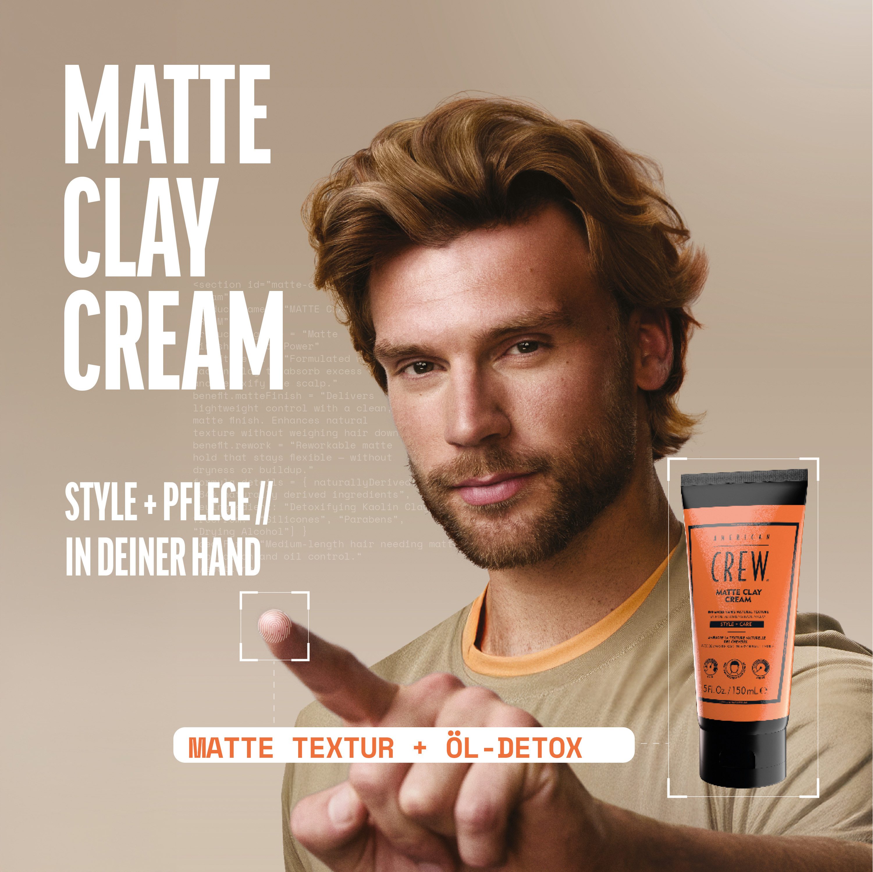 American Crew Haargel MATTE CLAY CREAM, 1-tlg., mittlerer Halt, verbesserte Kämmbarkeit, für mittellanges Haar