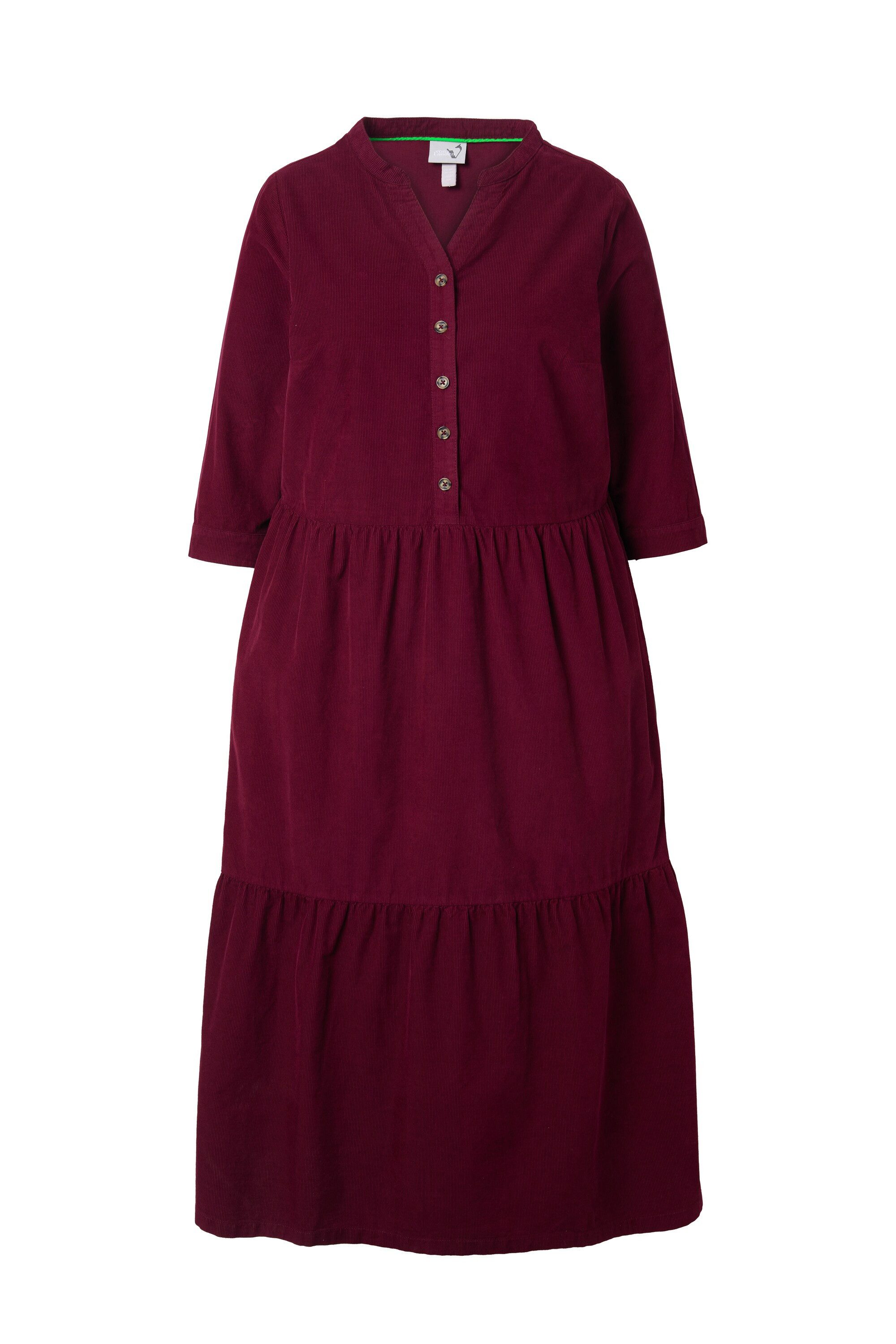 Ulla Popken Midikleid Cord-Maxikleid Stehkragen V-Ausschnitt Langarm günstig online kaufen