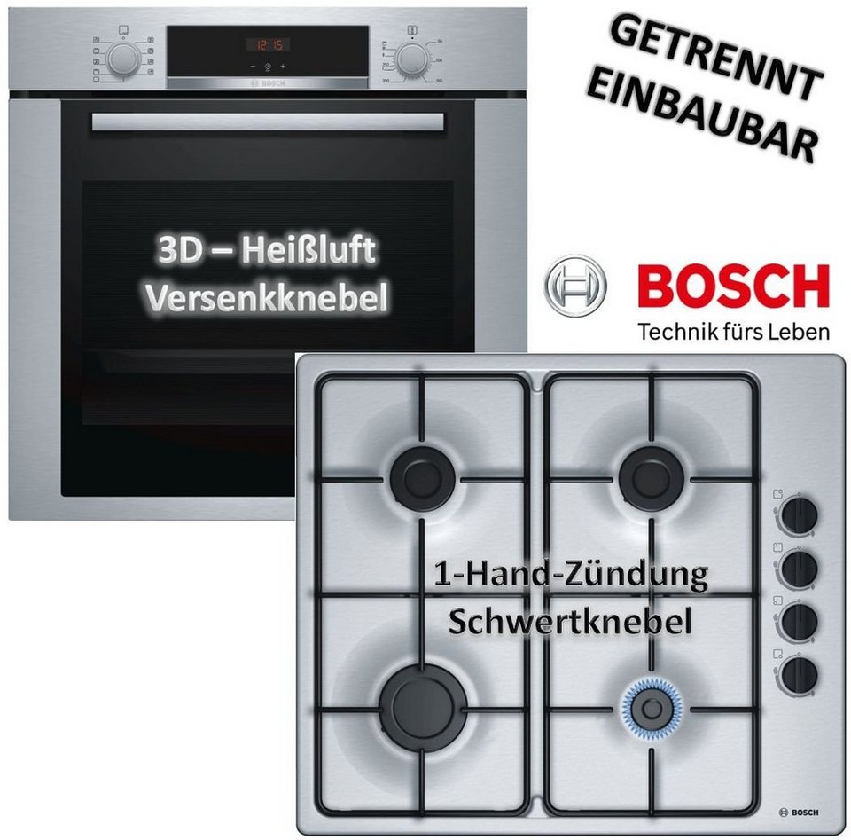 Backofen-Set 60cm autark Bosch mit Teleskopauszug Gas-Kochfeld XXL-Einbaubackofen BOSCH