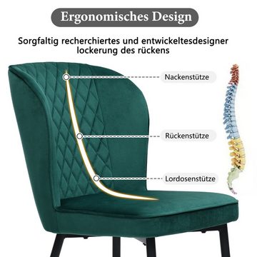 Flieks Esszimmerstuhl (2 St), 2er Set Polsterstühle Wohnzimmerstuhl mit Rückenlehne Metallbeine Samt