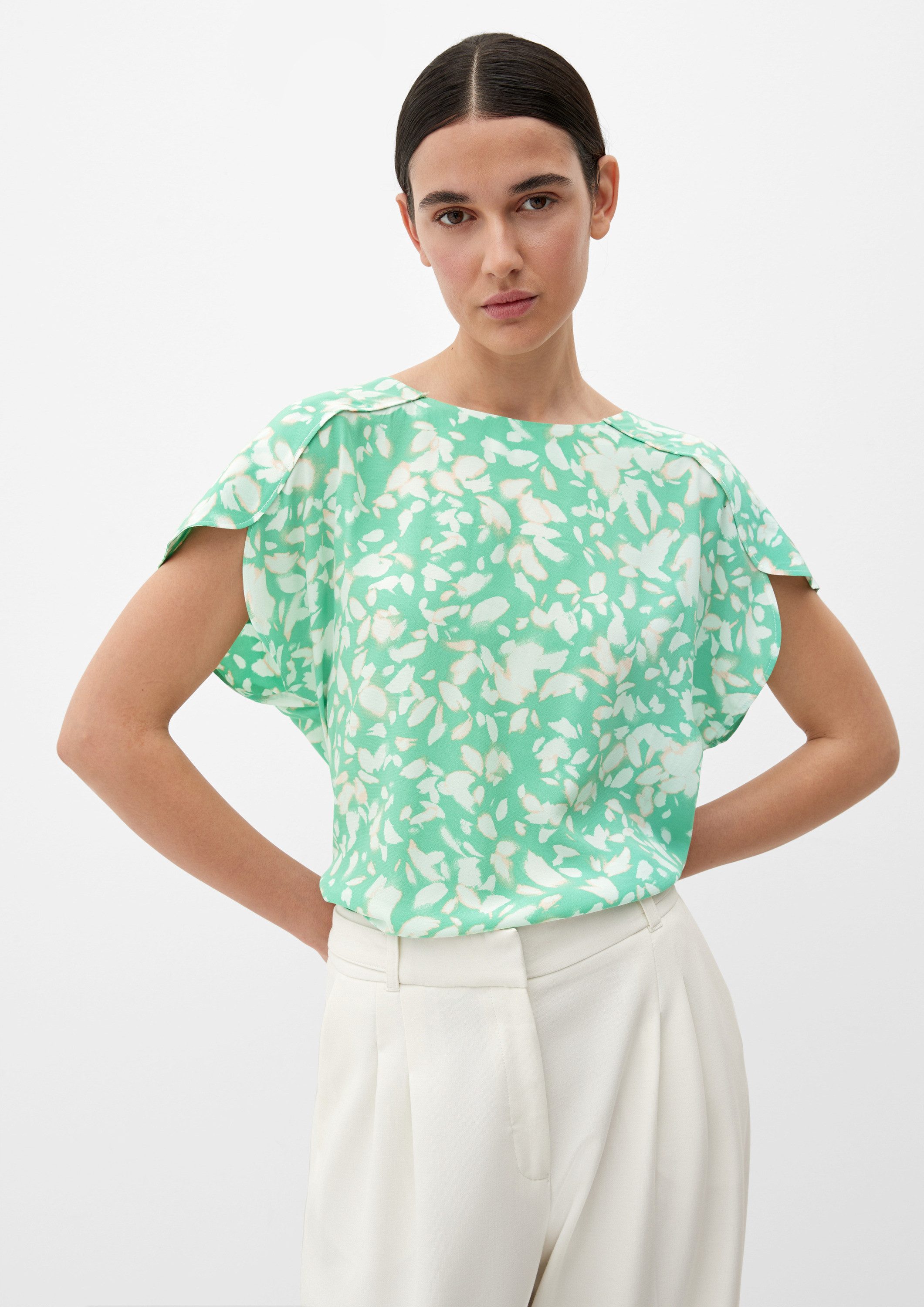 s.Oliver Kurzarmbluse Bluse Gemusterte Bluse im Loose Fit