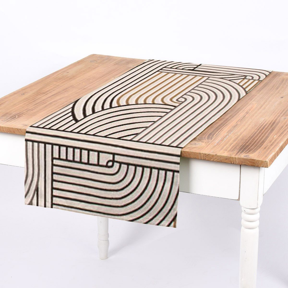 SCHÖNER LEBEN. Tischläufer Tischläufer schwarz Geometrie gold LEBEN., von 40x160cm SCHÖNER handmade natur