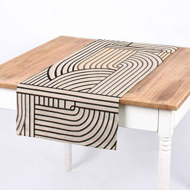 SCHÖNER LEBEN. Tischläufer Tischläufer Geometrie natur schwarz gold 40x160cm von SCHÖNER LEBEN., handmade