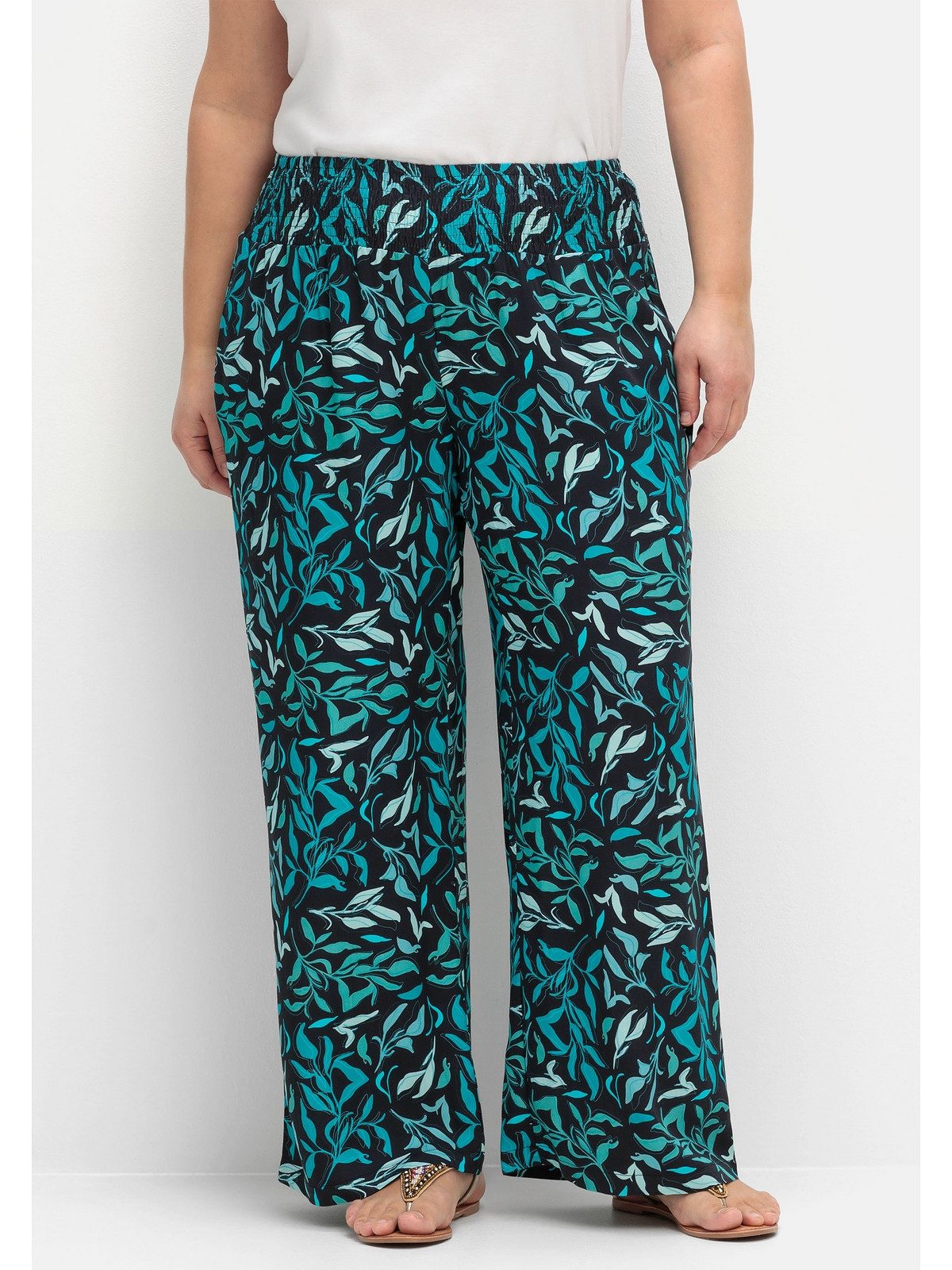 Sheego Schlupfhose Große Größen mit Smokbund und Blätterprint