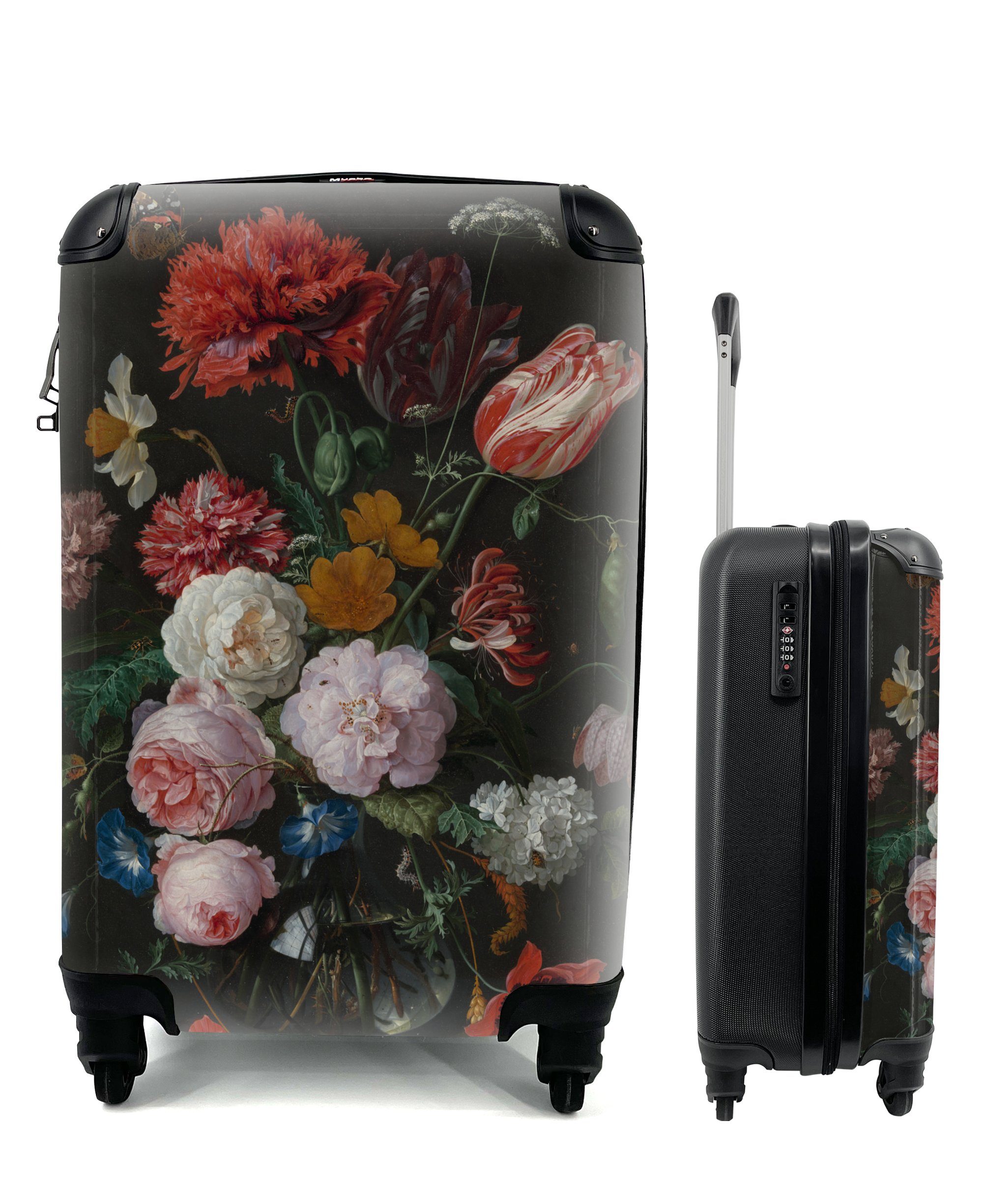 Jan Stilleben MuchoWow Rollen, einer Handgepäck in Ferien, Reisetasche Handgepäckkoffer rollen, mit von 4 Gemälde de, für Blumen Glasvase Trolley, - mit Reisekoffer Davidsz.