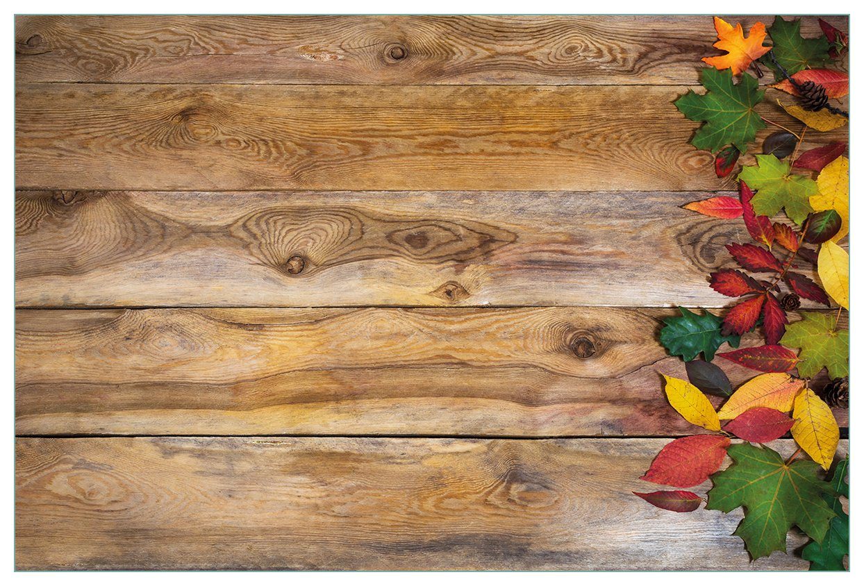 Holzbrettern, (1-tlg) Wallario auf Küchenrückwand Herbstlaub