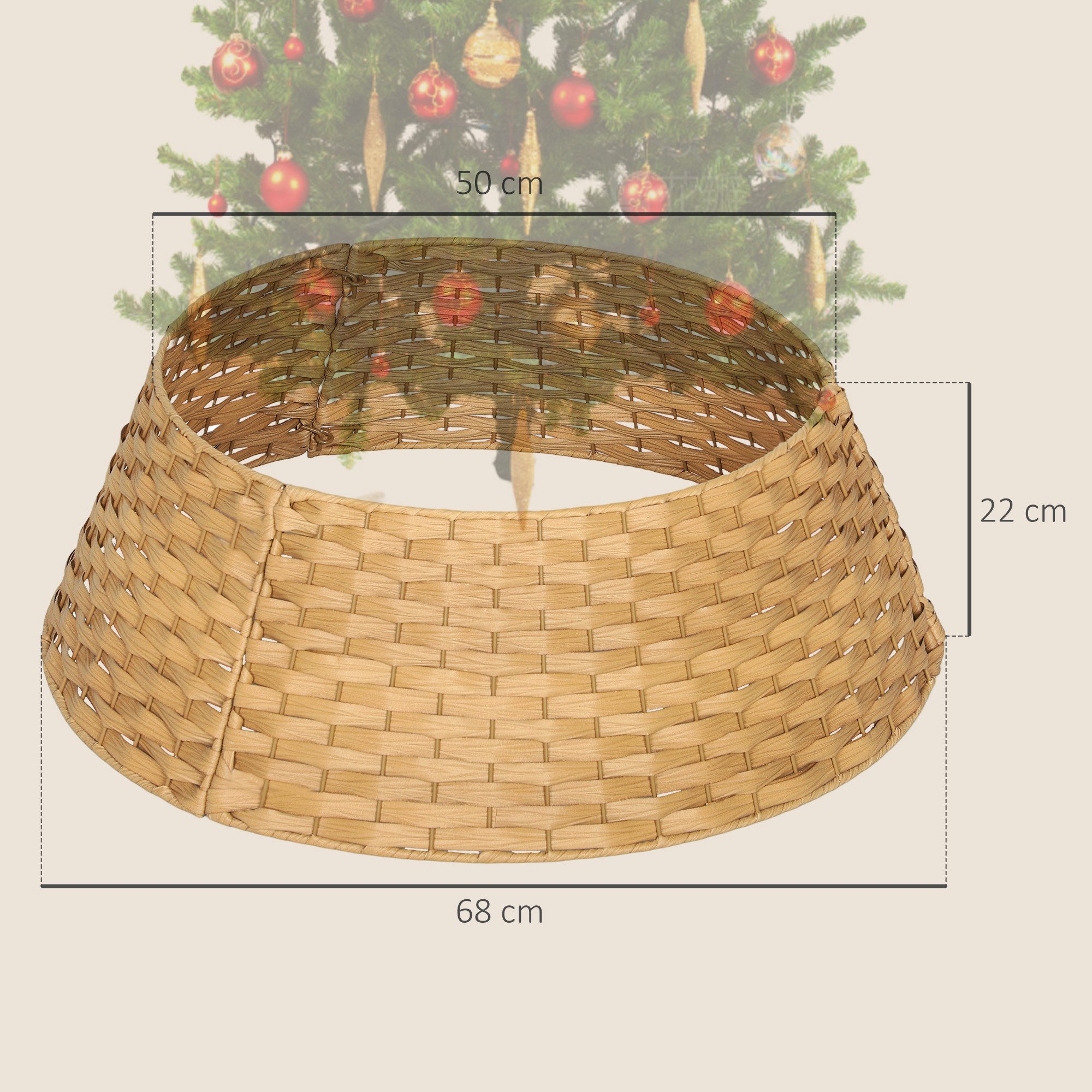 HOMCOM Christbaumständer Weihnachtsbaumkragen (Weihnachtsbaumrock aus Kunststoff, 1-tlg., Ø 68cm Weihnachtsbaum Kragen), für Zuhause, Party, Dekoration, Naturholz