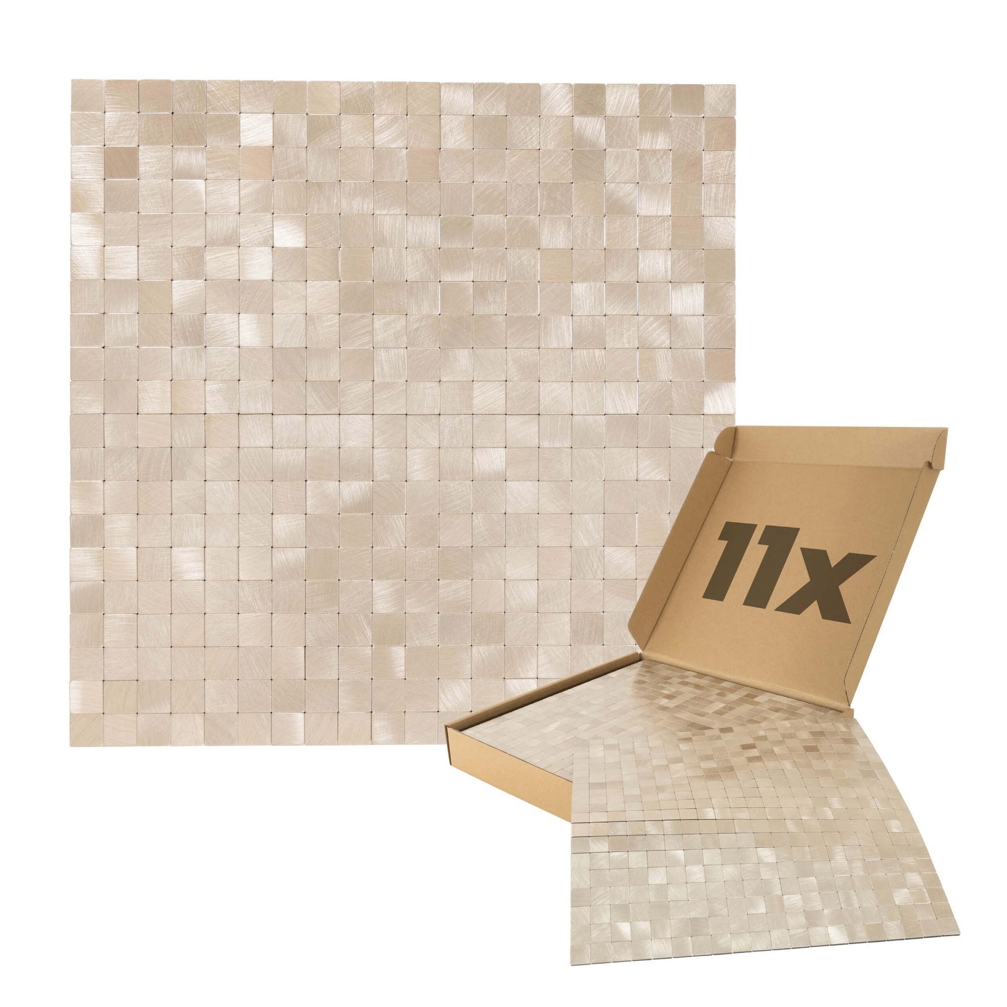 Dalsys Wandpaneel 1m² 11 Stück selbstklebend, BxL: 30.6x30.6 cm, (Aluoptik Gold / Champagne Mosaikfliesen, 11-tlg., Wandfliese) feuchtigskeitsbeständig, einfach montiert, hochwertiges Material