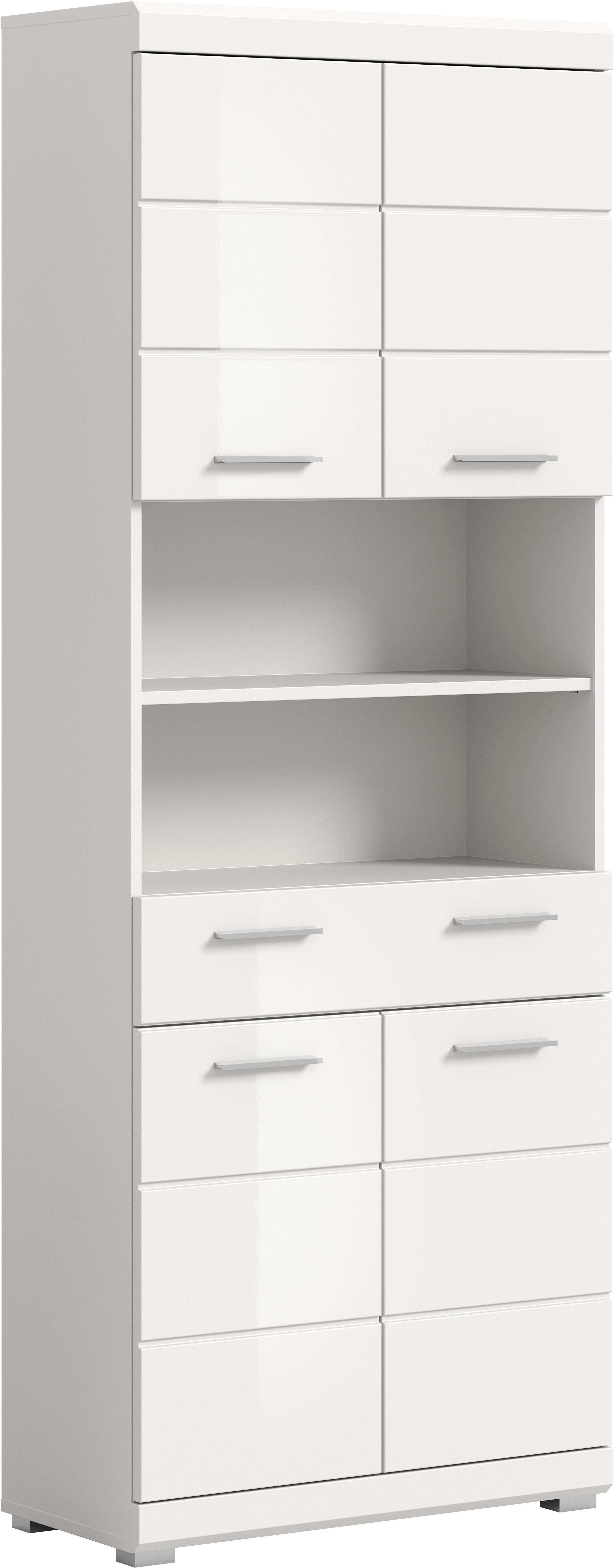 welltime Hochschrank SIENA, Breite 74cm, 4 Türen, 1 Schubkasten, 2 offene Fächer, MDF-Front (TOPSELLER) in verschiedenen Farben erhältlich, Badmöbel, Badschrank, Schrank, Bad