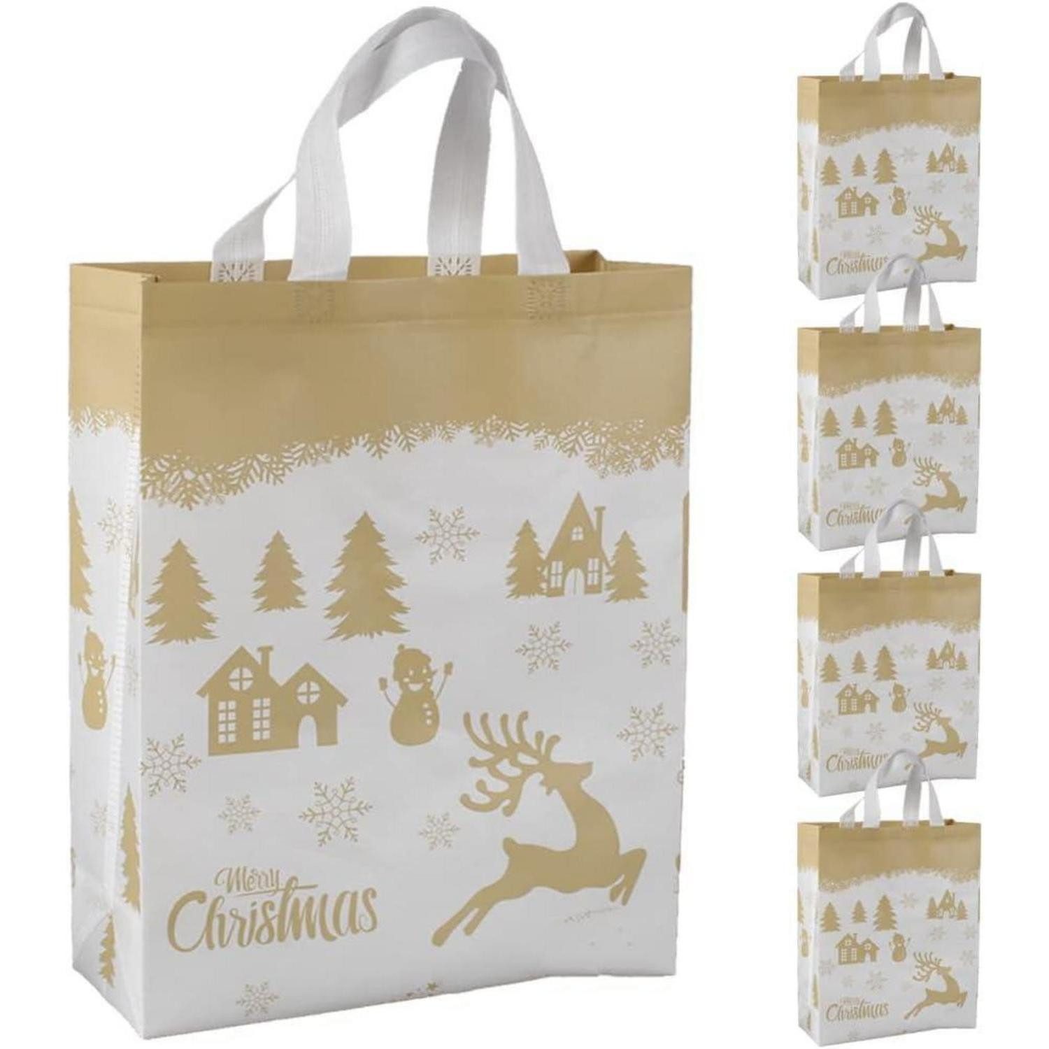 LuxusKollektion Geschenkpapier Weihnachtstragetaschen Vliesstoff blau 5er Set Gr