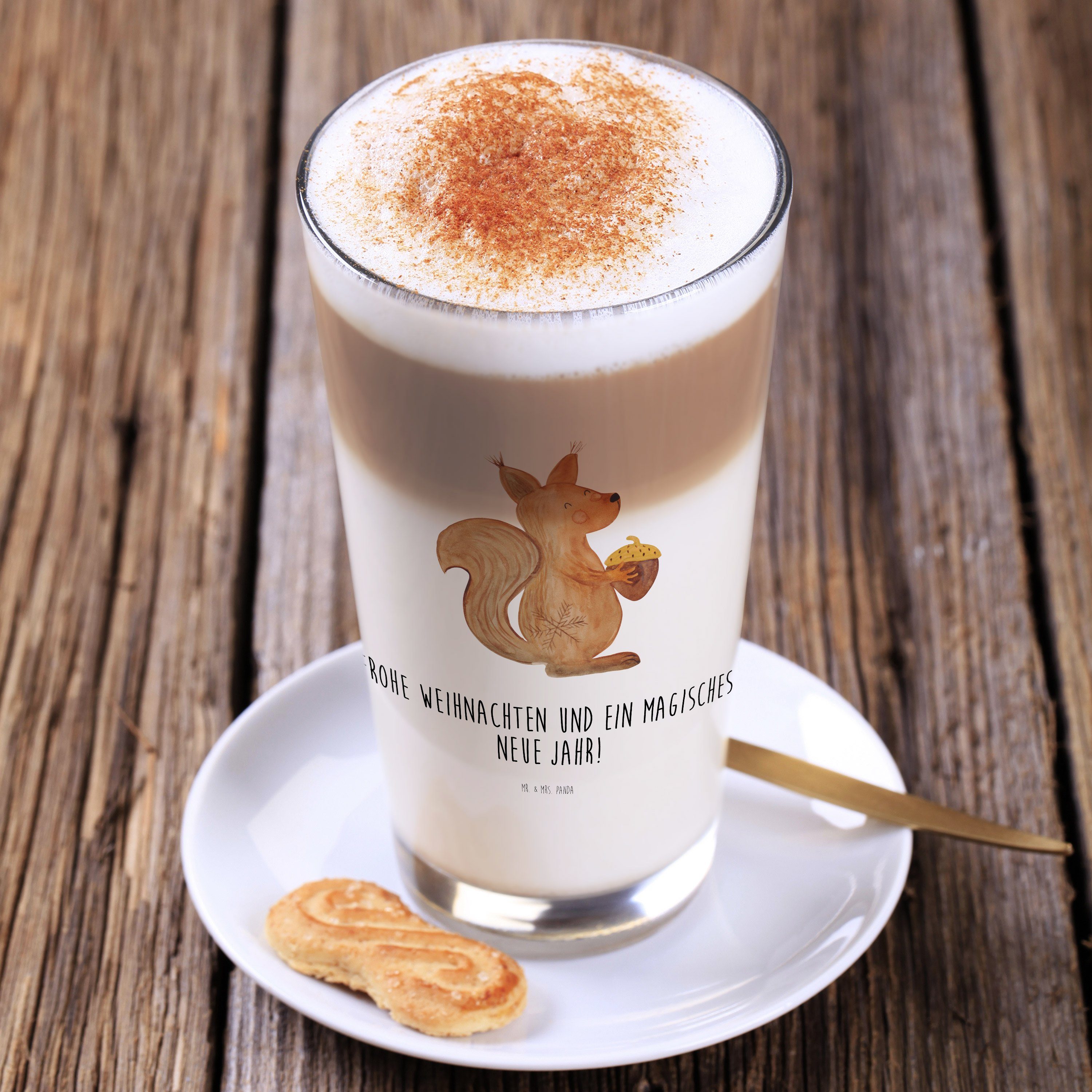 Cappuccino Glas Mr. Weihnachten Tasse, & Panda Premium Glas - Geschenk, Eichhörnchen Transparent Mrs. -