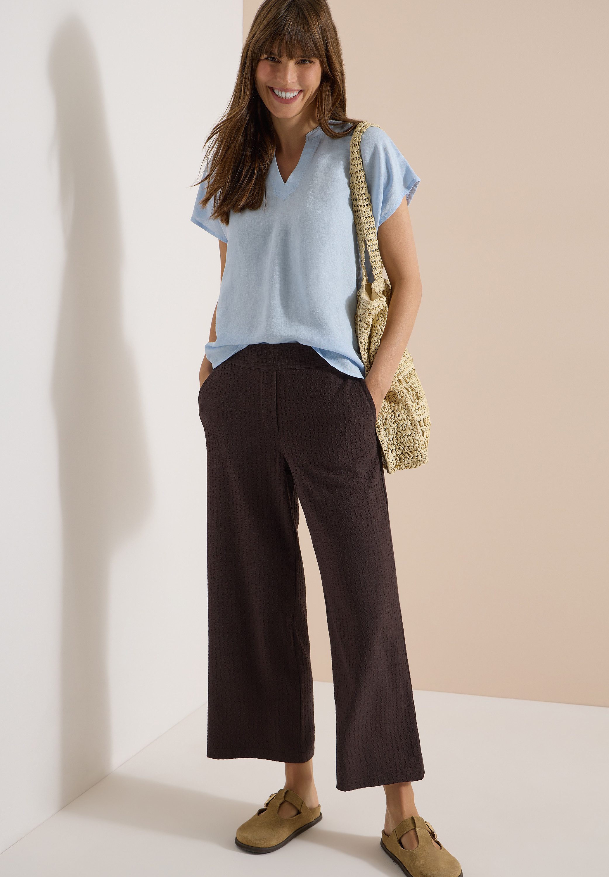 CECIL 7/8-Hose Style Neele Seersucker-Qualität, Elastikbund, weites Bein