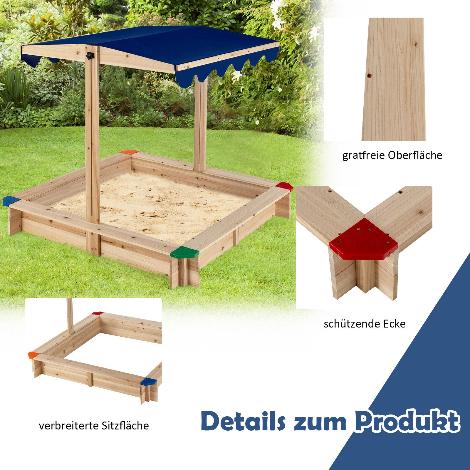 COSTWAY Sandkasten, Sandkiste mit höhenverstellbarem Dach, günstig online kaufen