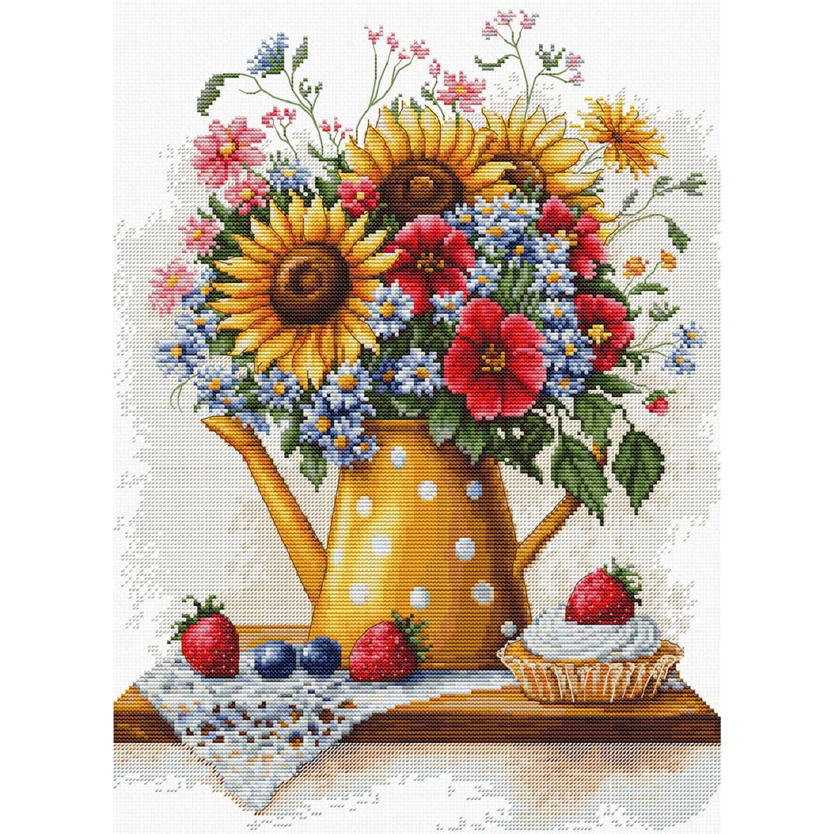Luca-S Kreativset Luca-S Kreuzstich Stickpackung "Sommerblumen", Zählmuster, 25x34cm, (embroidery kit by Marussia)