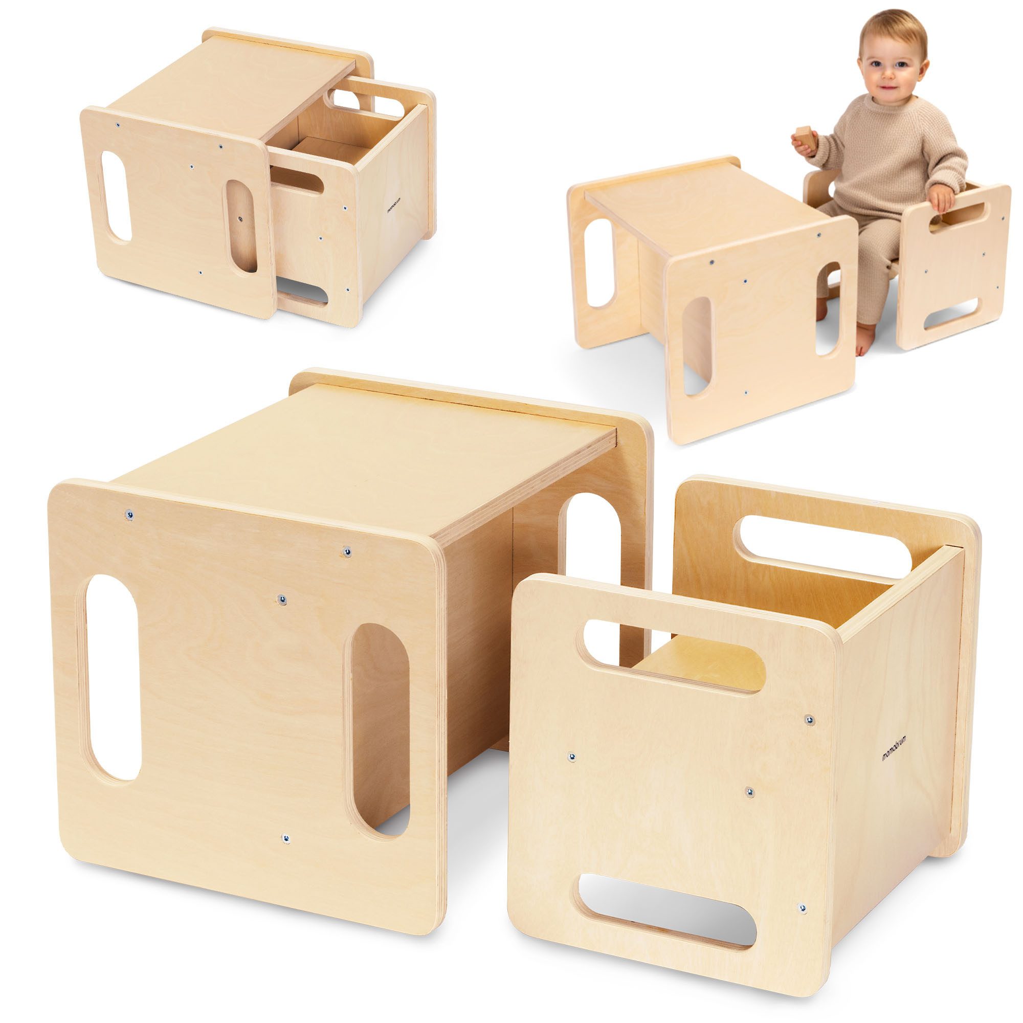 Mamabrum Kinderstuhl Montessori-Holz-Set: Tisch & Stuhl mit Podestfunktion günstig online kaufen