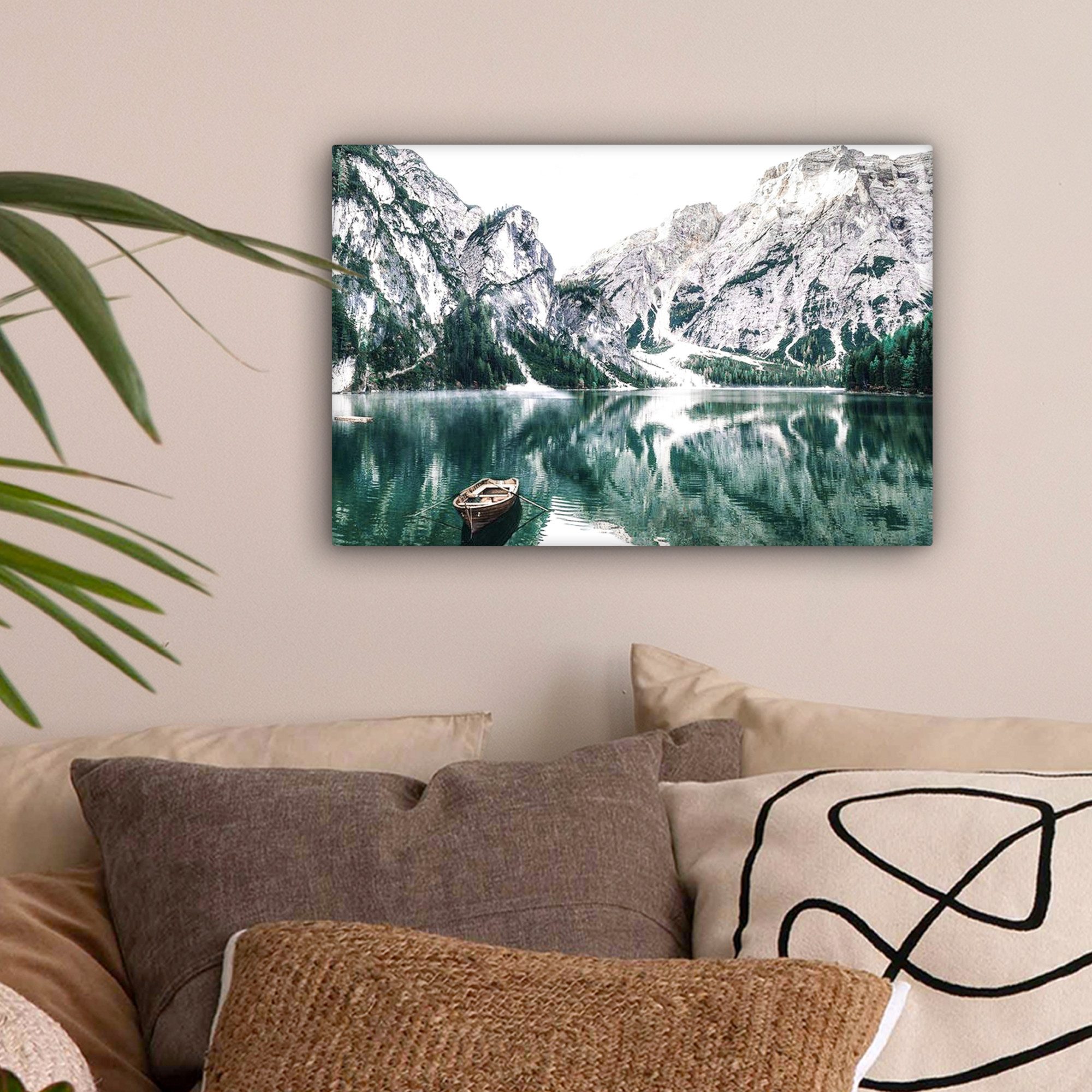 OneMillionCanvasses® Leinwandbild Berge - Schnee - Winter - Boote - See - N günstig online kaufen