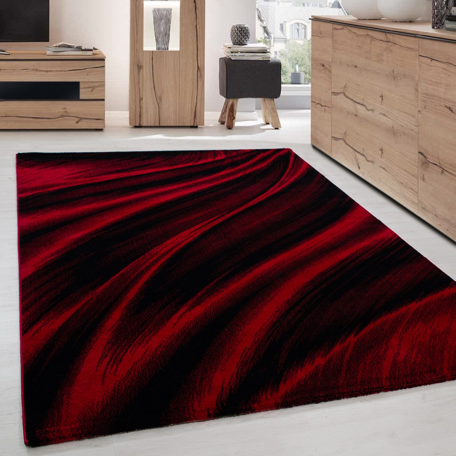 Designteppich Abstrakt Wellen Design, Carpettex, Läufer, Höhe: 12 mm, Kurzflor Teppich Wohnzimmer Abstrakt Wellen Design Rot Pflegeleicht