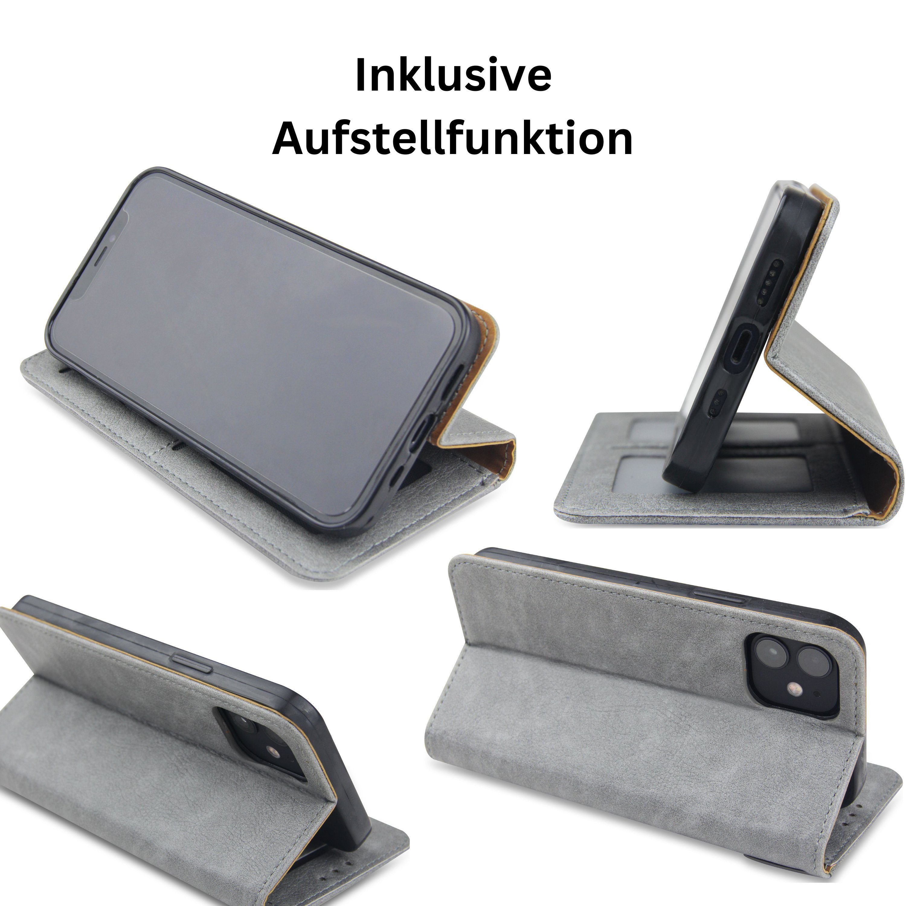 Frentree Handyhülle aus echtem Leder für iPhone 12, 13, 14, Magnetverschluss mit 4 Kartenfächern & 2 Sichtfenstern, Handy-Ständer – Bild 4 von 5