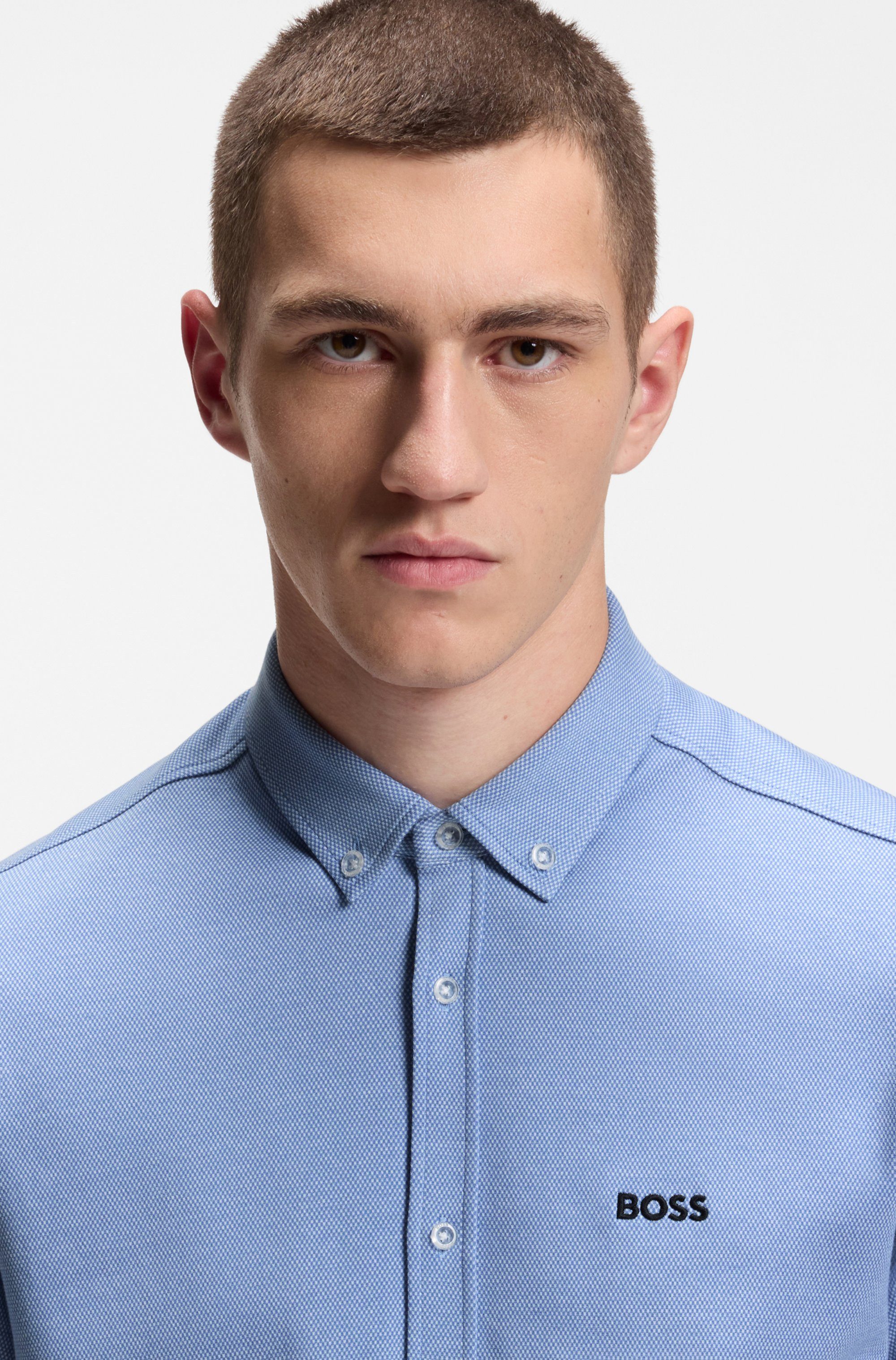 BOSS GREEN Kurzarmhemd Motion S Regular Fit, Button-down-Kragen, Kurzarm, Logo-Stickerei
