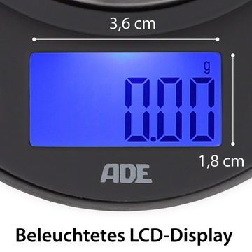 ADE Taschenwaage Digitale Feinwaage mit 0,01g genauer Einteilung, beleuchtetes Display, Wiegefläche aus Edelstahl
