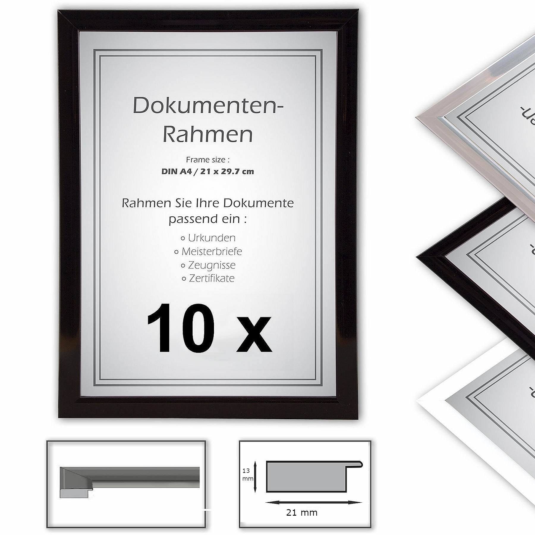 Bilderrahmen Neumann Einzelrahmen 10 x Urkundenrahmen, DIN A4, 21x29,7 cm, Farbe schwarz