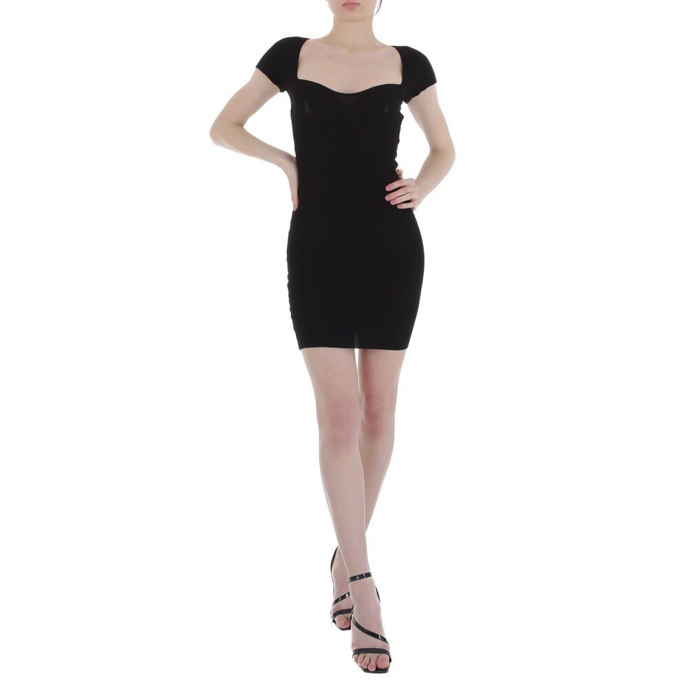 Ital-Design Minikleid Damen Elegant Stretch Strickoptik Minikleid in Schwarz