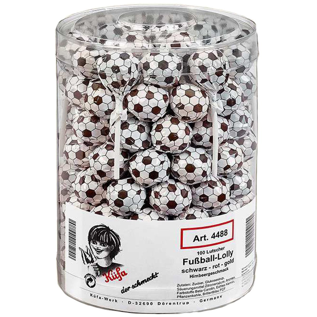 KUEFA Süßigkeit, Küfa Fußball Lolly schwarz rot gold einzeln verpackt 100er 1650g