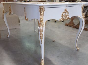 Casa Padrino Schreibtisch Luxus Barock Schreibtisch Weiß / Gold - Prunkvoller handgefertigter Massivholz Bürotisch mit Glasplatte - Barock Büromöbel - Luxus Qualität - Made in Italy