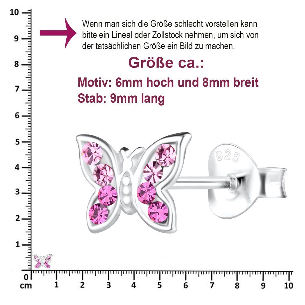 Limana Paar Ohrstecker Kinder Mädchen Ohrringe 925 Silber Schmetterling rosa pink, Kinderohrringe Mädchenohrringe Kinderschmuck Mädchenschmuck