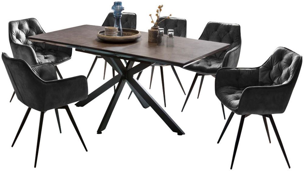 HELA Essgruppe HAVEL, (7-tlg), Tisch 140-180x90 cm, Synchronauszug, Stuhl 360° drehbar, Armlehnen