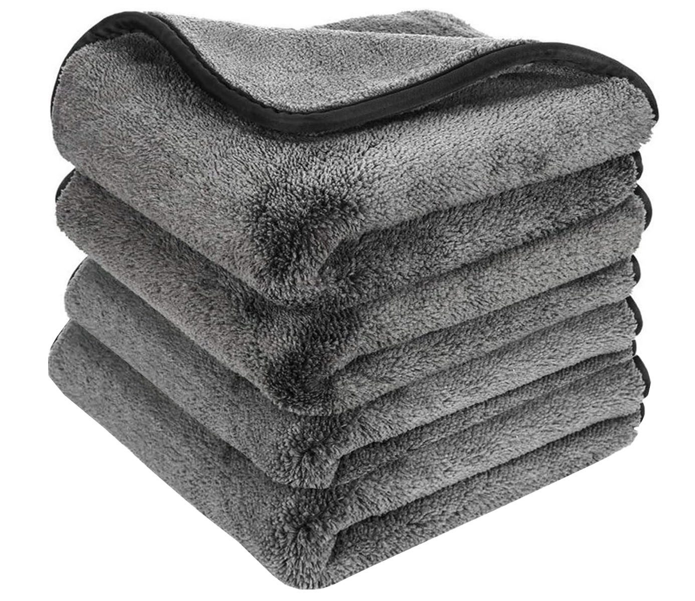 Refined Living 4er Set Mikrofaser Trockentücher Auto 1200GSM, Poliertücher 40x40cm Mikrofasertuch (Hochwertige Mikrofaser, 40x40 cm, Mikrofaser Trockentuch Auto, Auto Poliertuch fusselfrei, Auto Reinigungstücher, Auto Wasch Zubehör, Auto Trockentuch saugfähig, Reinigungstuch Universal, 1-tlg., Ultra Saugfähig, Fusselfrei,Randlos, Waschbar,Wiederverwendbar, für Auto, Motorrad, Fahrrad, Küche, Bad, Fenster & Haushalt)