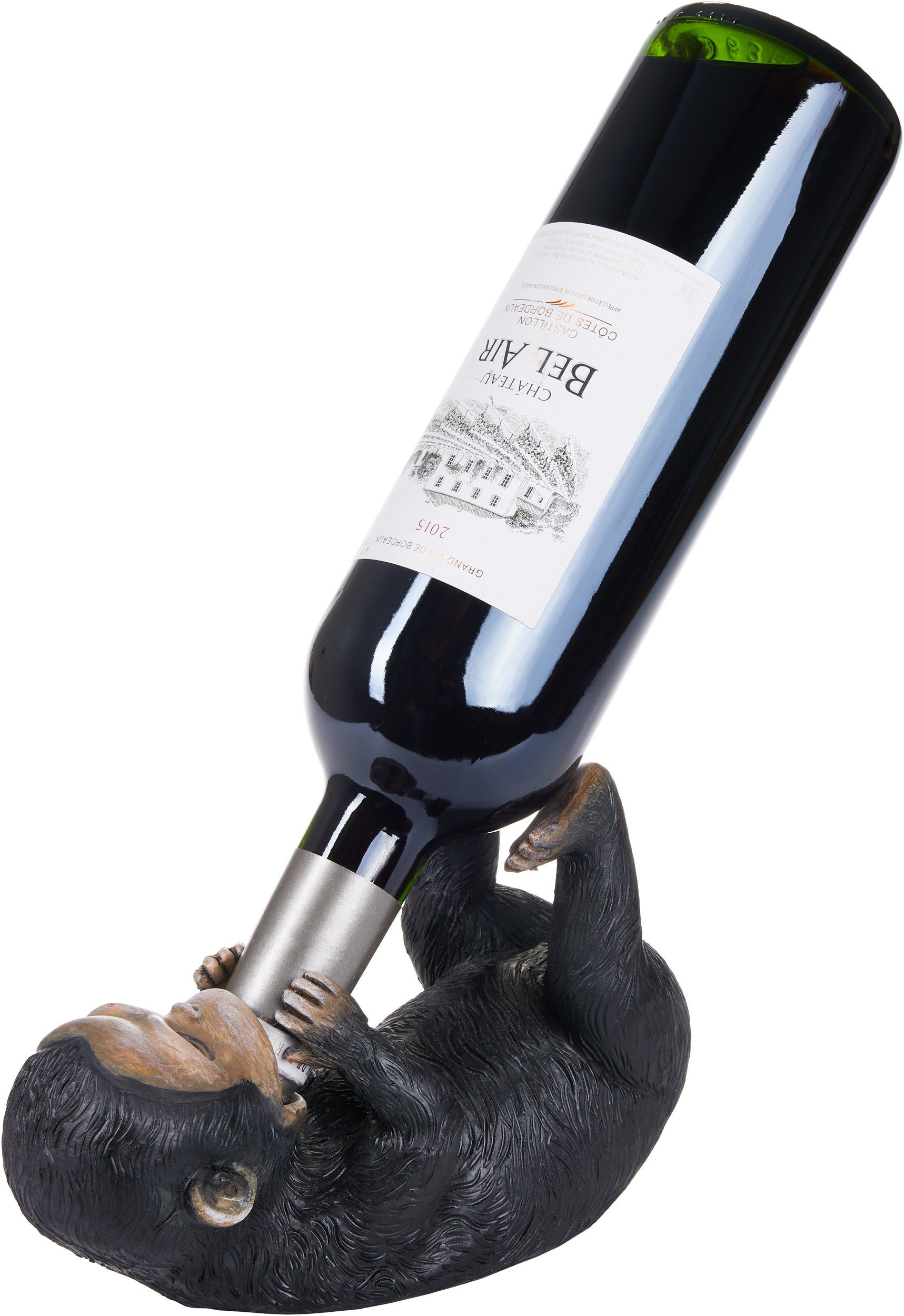 BRUBAKER Weinflaschenhalter Durstiger Affe - Flaschenhalter Trinkende Tiere, (Figur Handbemalt Bar Weinzubehör, 1-St., Witzige Dekoration Wein Geschenk), Äffchen Flaschenständer lustig - Schimpanse Deko