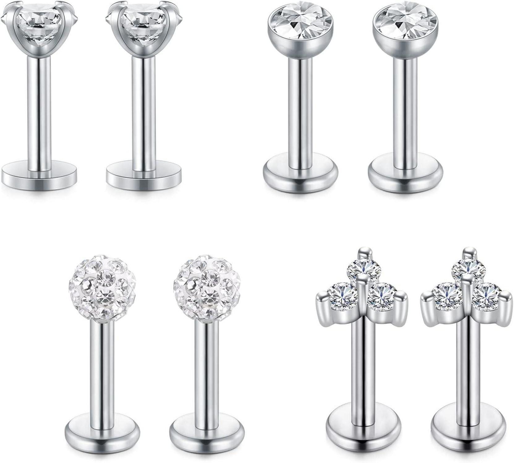 Piercing-Set 18stk Lippenpiercing Labret Stecker Edelstahl 16G 6mm 3/3.5mm