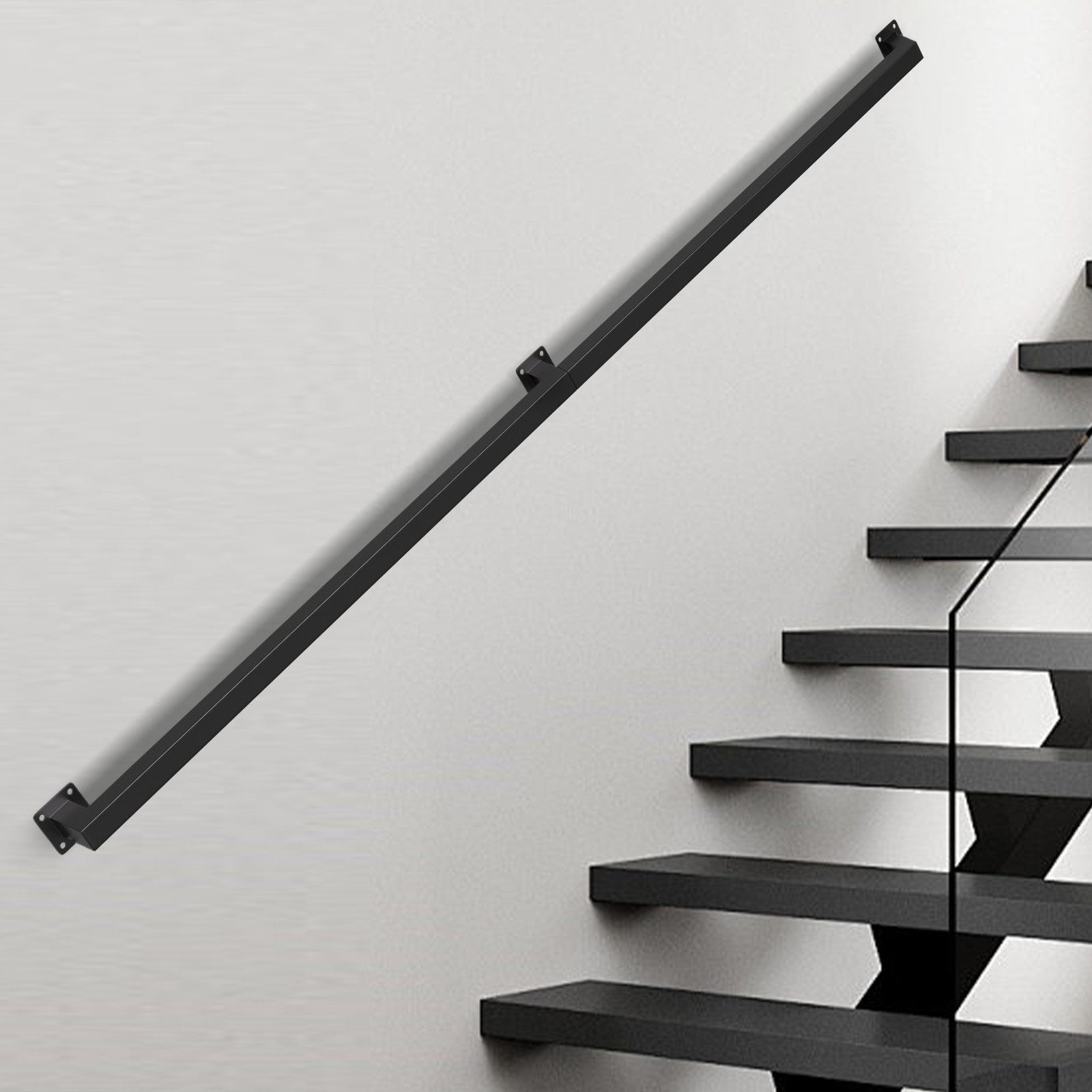 Clanmacy Treppengeländer 180 cm Schwarz, aus Eisen, 30 x 30 mm, zweiteilig, für Treppe und Flur