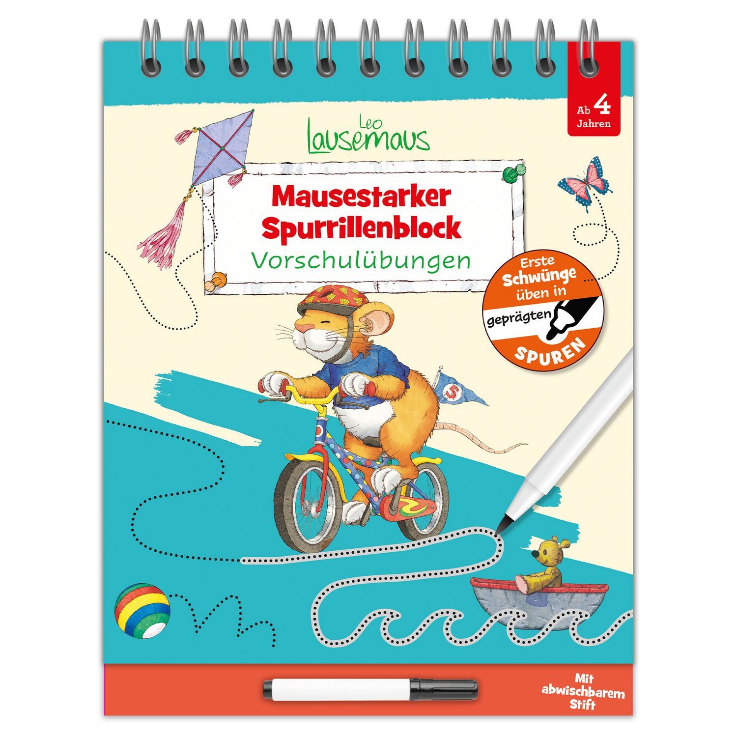 Leo Lausemaus - Mausestarker Spurrillenblock - Vorschulübungen / diverse, Erste Schwünge üben in geprägten Spuren mit abwaschbarem Stift für Kinder ab 4 Jahren