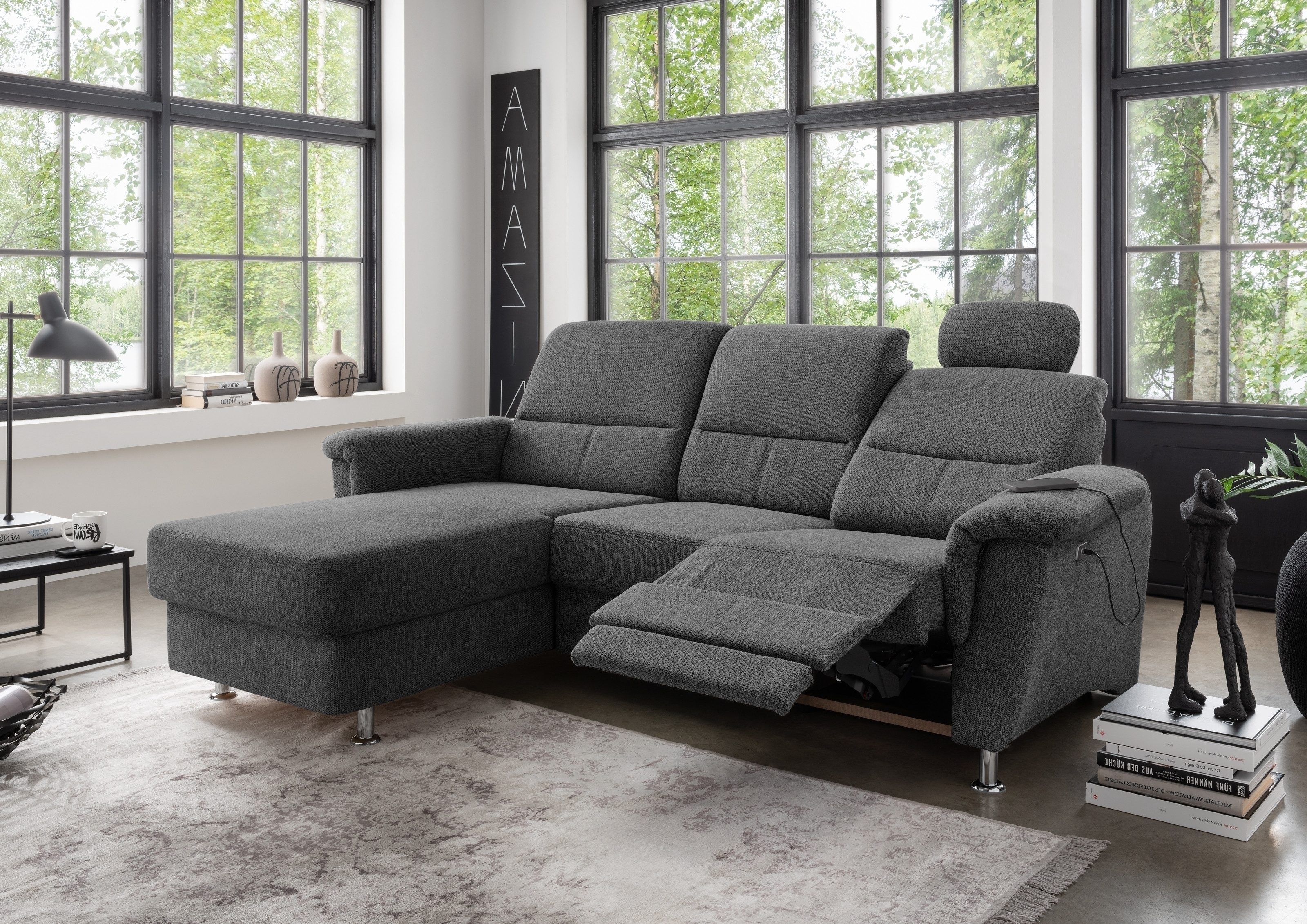 freiraum Ecksofa Ludwigshafen, Motor-funktion, Kopfstütze, Stauraum, anthrazit - 231x113x165 (BxHxT)