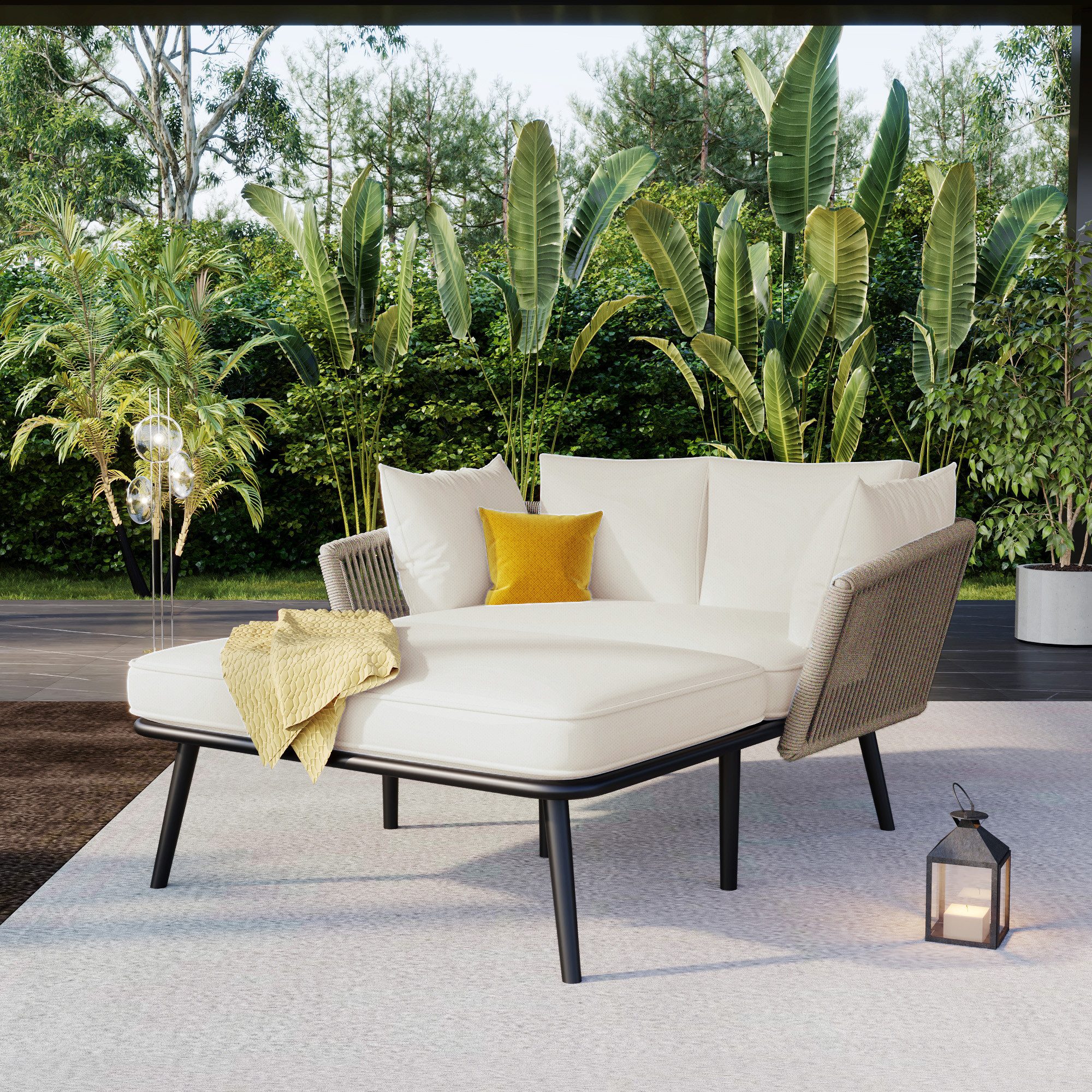 Merax Loungebett, mit Stahlrahmen und Kissen,Gartenliege,Gartenlounge,Gartenmöbel