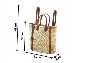 Kobolo Shopper Korbrucksack aus Palmblatt mit Lederriemen