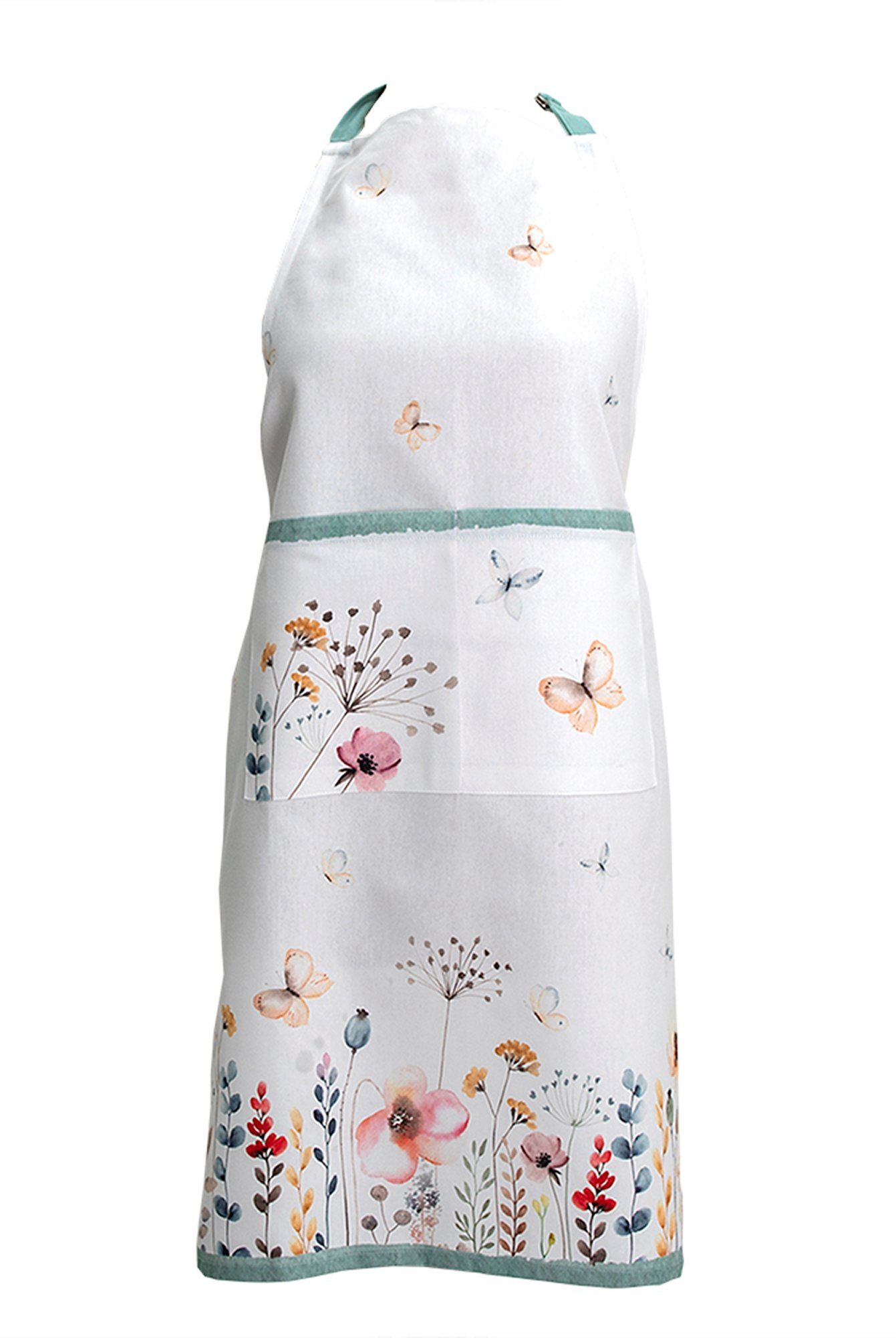 Clayre & Eef Kochschürze Flowerbomb, (Set, 1-tlg., 1-teilig), Küchenschürze Nackenband aufgesetzte Tasche ca.70x85cm Baumwolle