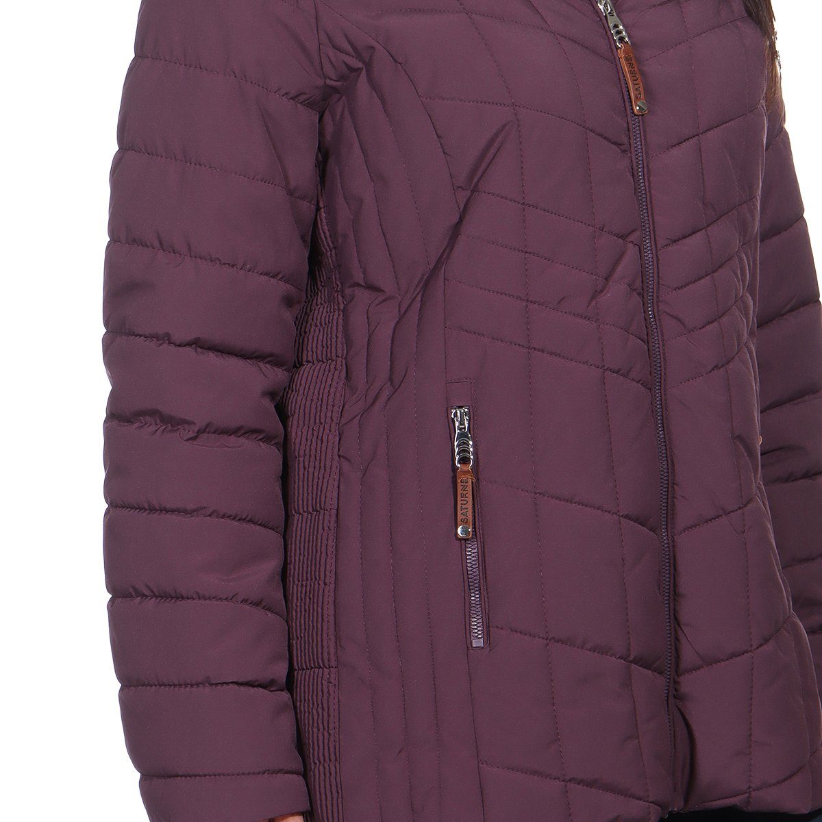 Steppjacke Kuschelige gefüttert großen erhältlich, mit Winterjacke Aurela für Innenfell in mit Größen Teddyfell warm Damenmode (1-St) Damen Beere auch mit Kapuze,