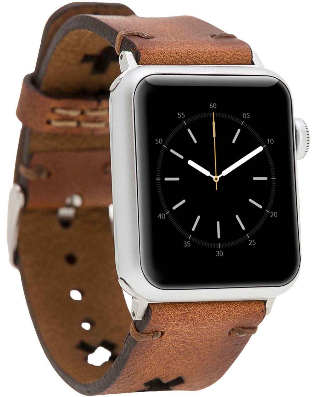 Burkley Smartwatch-Armband Vintage für Apple 1-8 Sattelbraun mit 42/44/45mm Watch Apple Watch in kompatibel Leder Armband, Series